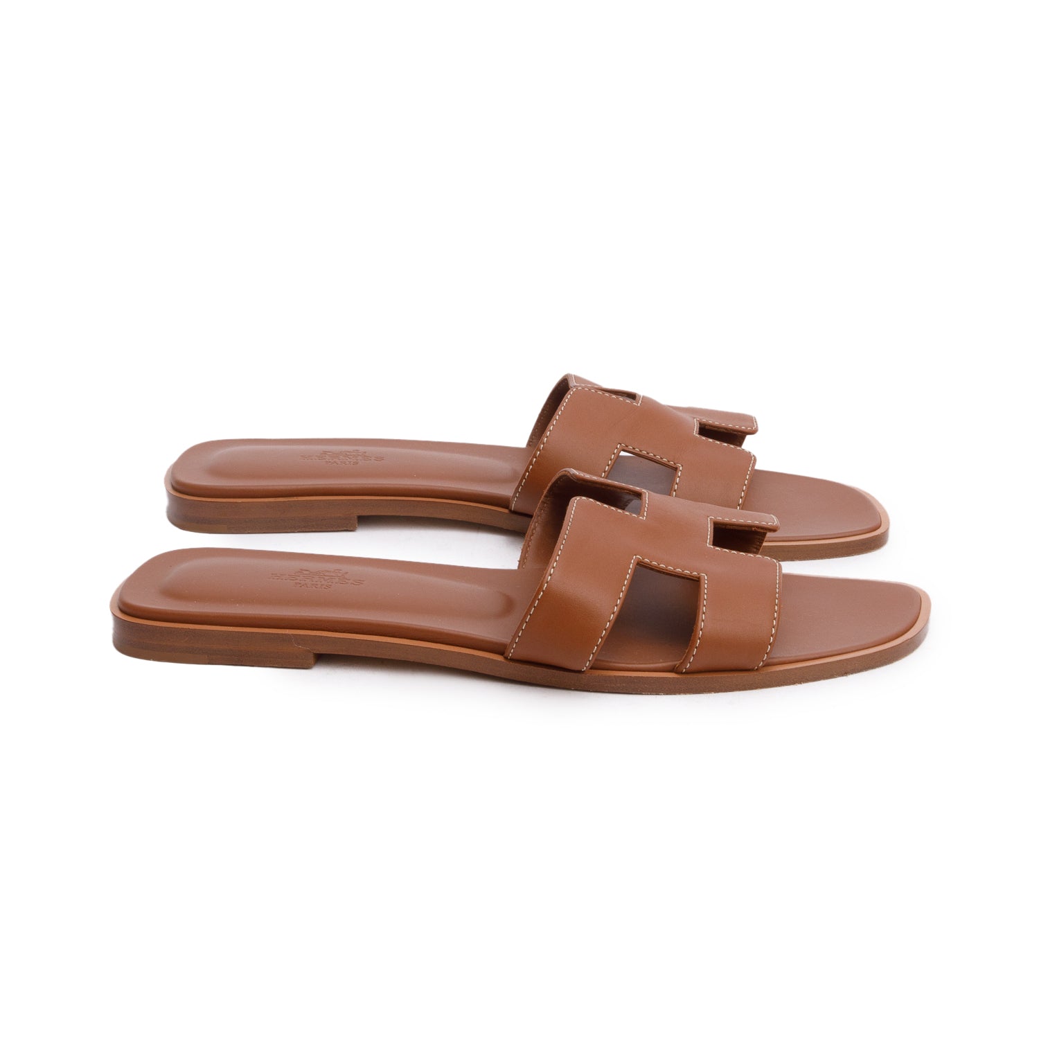 Hermes Gold Box Leather Oran Sandals, Size 39 w/ Box