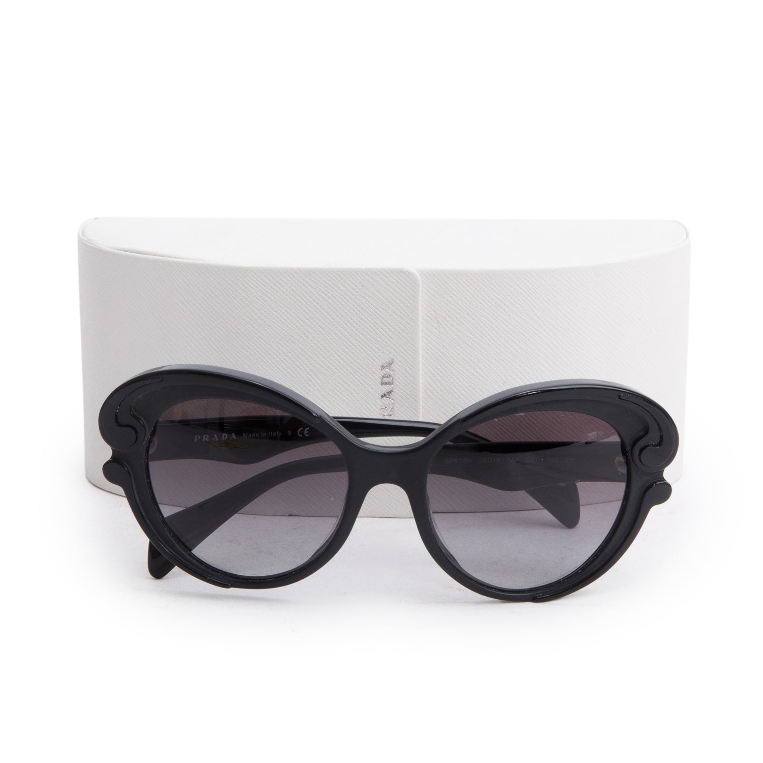 Prada SPR28N Black Acetate Baroque Cat-Eye Sunglasses w/ Case