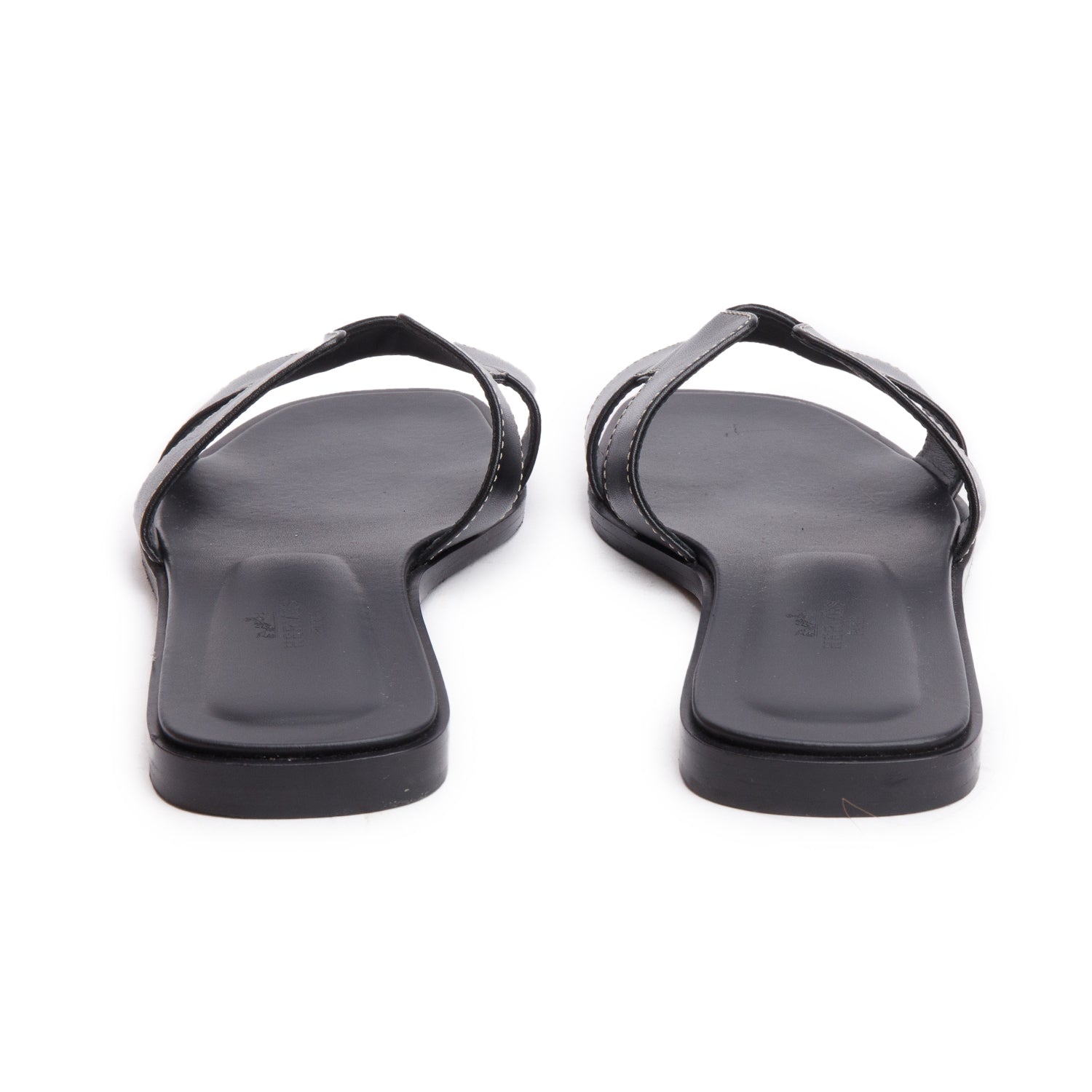 Hermes Black Box Leather Oran Sandals, Size 39 w/ Box