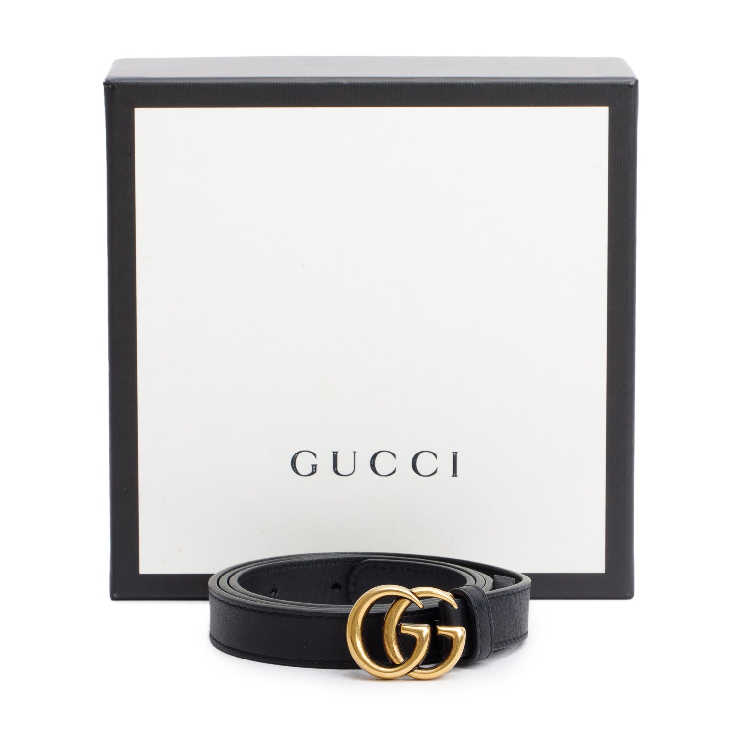 Gucci Black Leather GG Marmont Thin Belt, 85 34 w/ Box