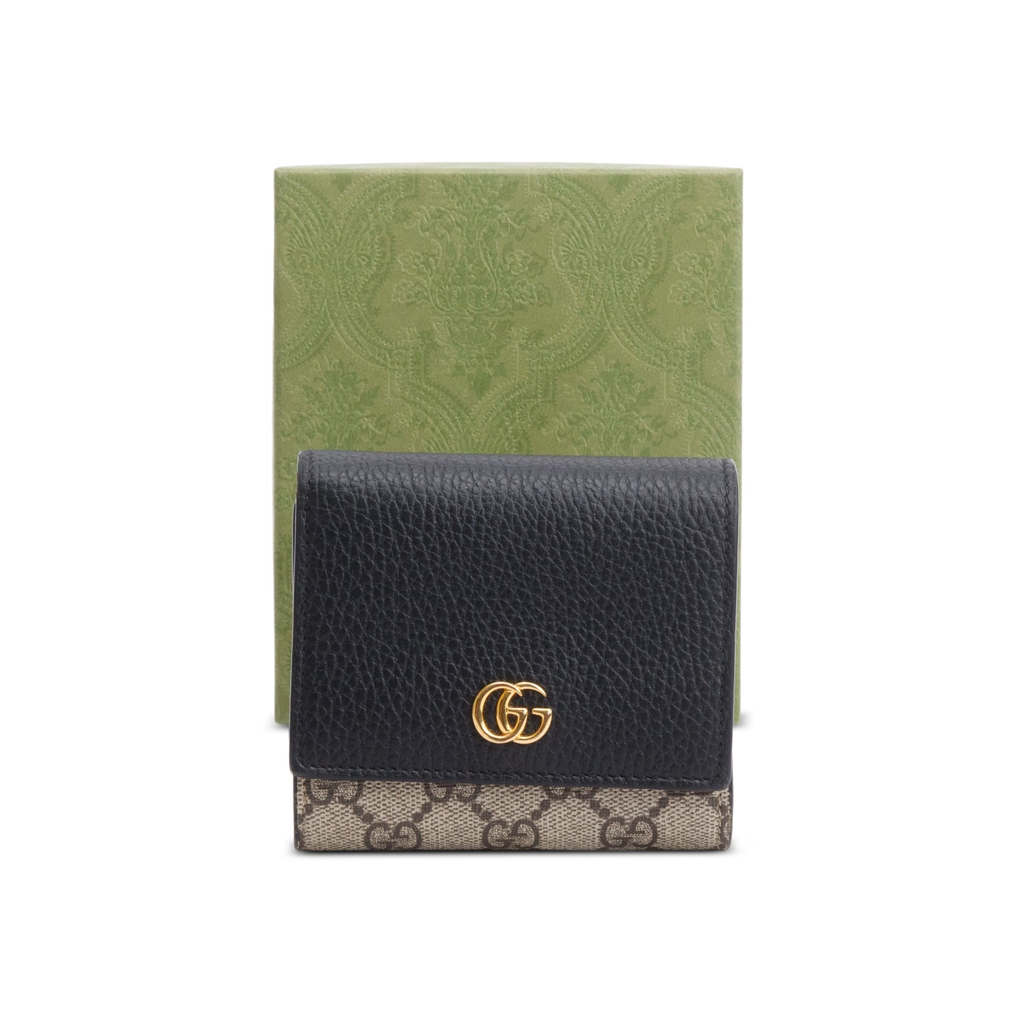 Gucci GG Supreme Canvas & Black Leather GG Marmont Wallet w/ Box