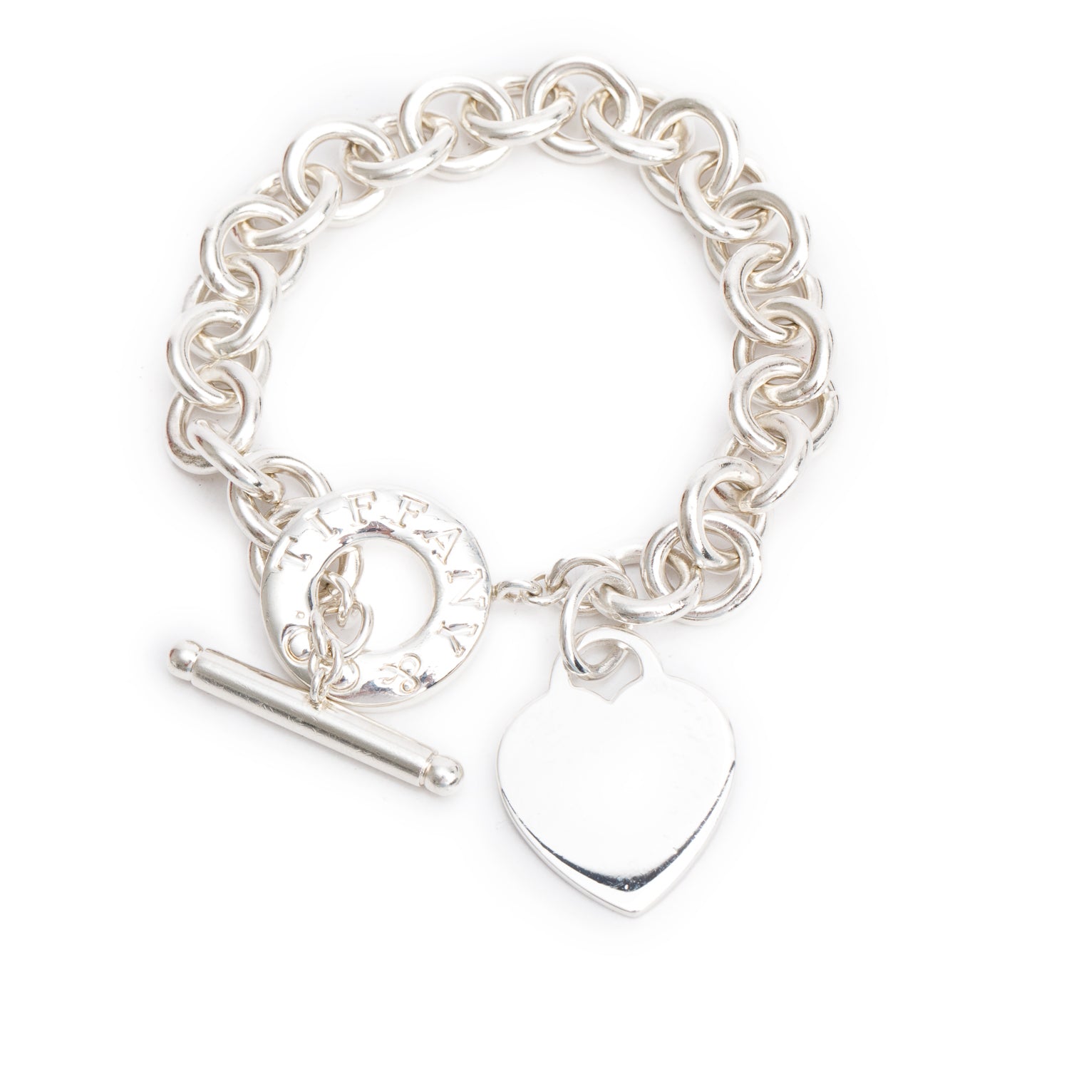 Tiffany & Co. Sterling Silver Heart Tag Charm Bracelet with Toggle Clasp