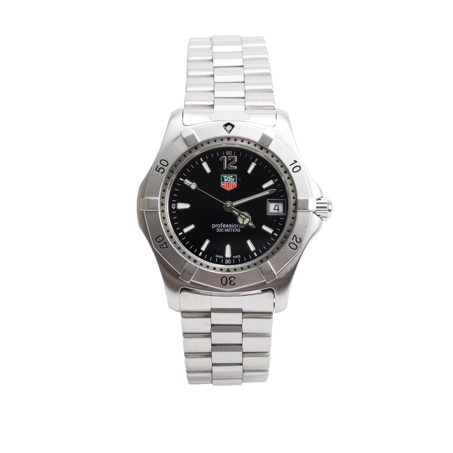 Tag Heuer Stainless Steel 2000 Professional 200M 38 MM Quartz Watch Black Dial WK1110-1 w/ Box