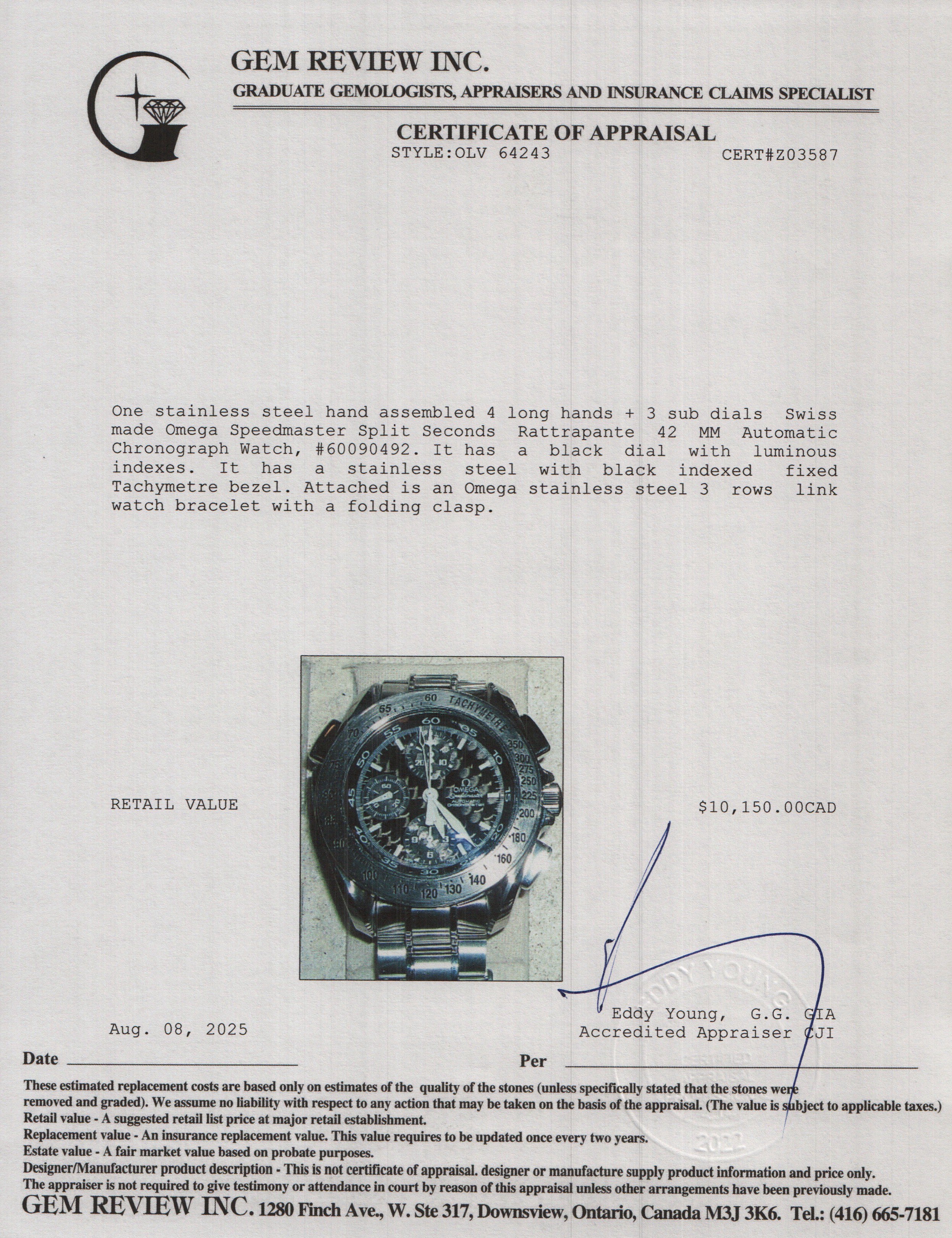 Omega Stainless Steel Speedmaster Split Seconds Rattrapante 42 MM Automatic Chronograph Watch Black Dial w/ Box