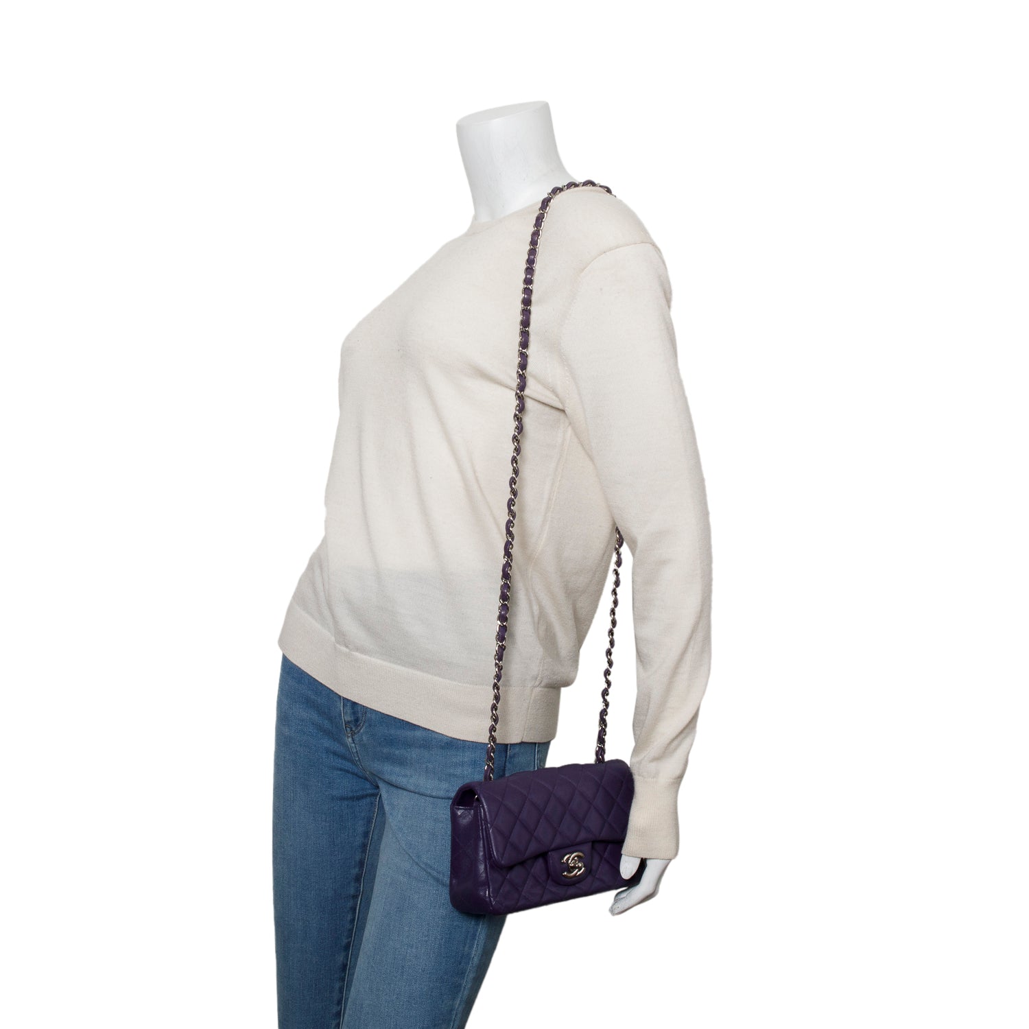 Chanel Quilted Purple Lambskin Mini Rectangular Flap Bag