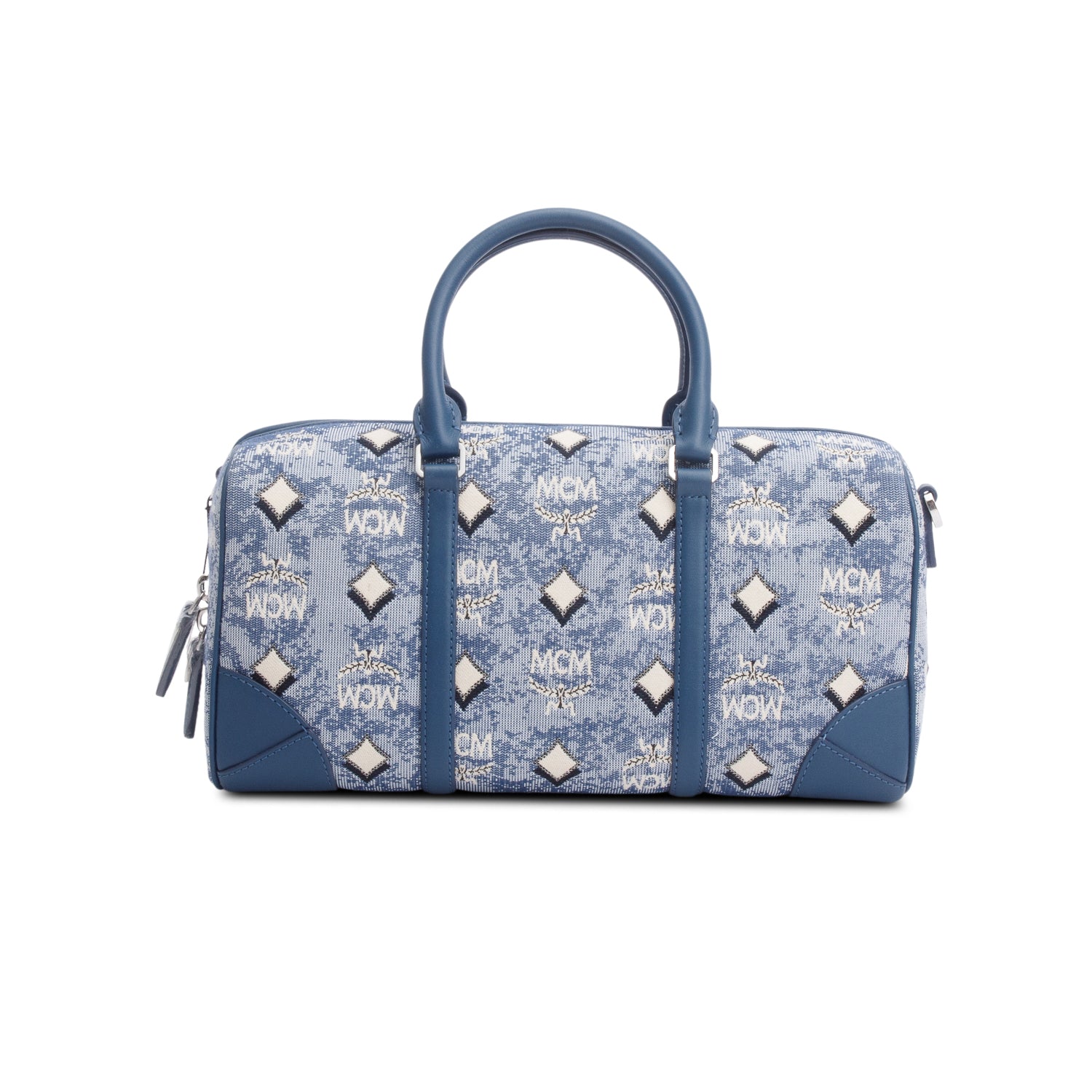 MCM Blue Denim Medium Boston Bag w/ Strap