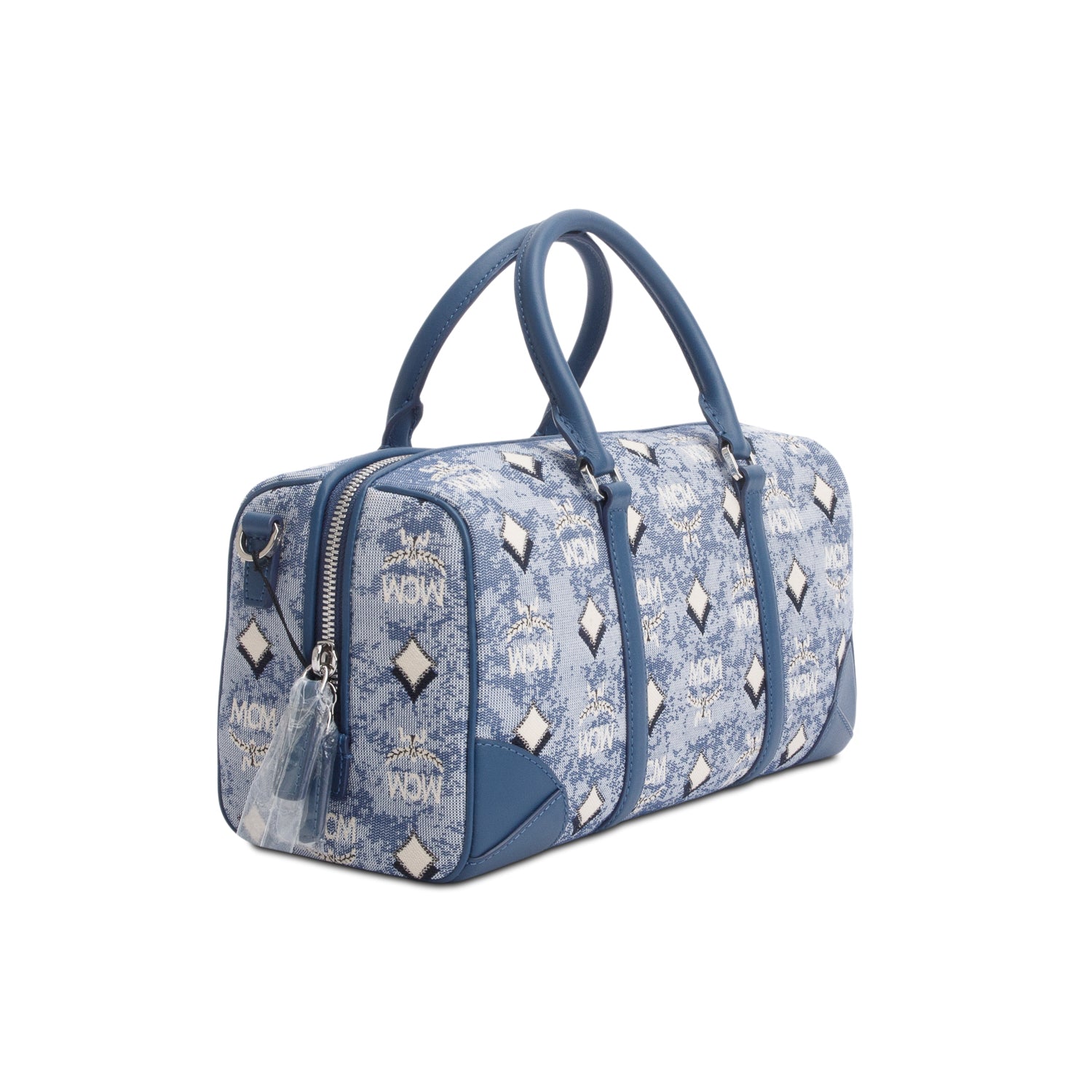 MCM Blue Denim Medium Boston Bag w/ Strap