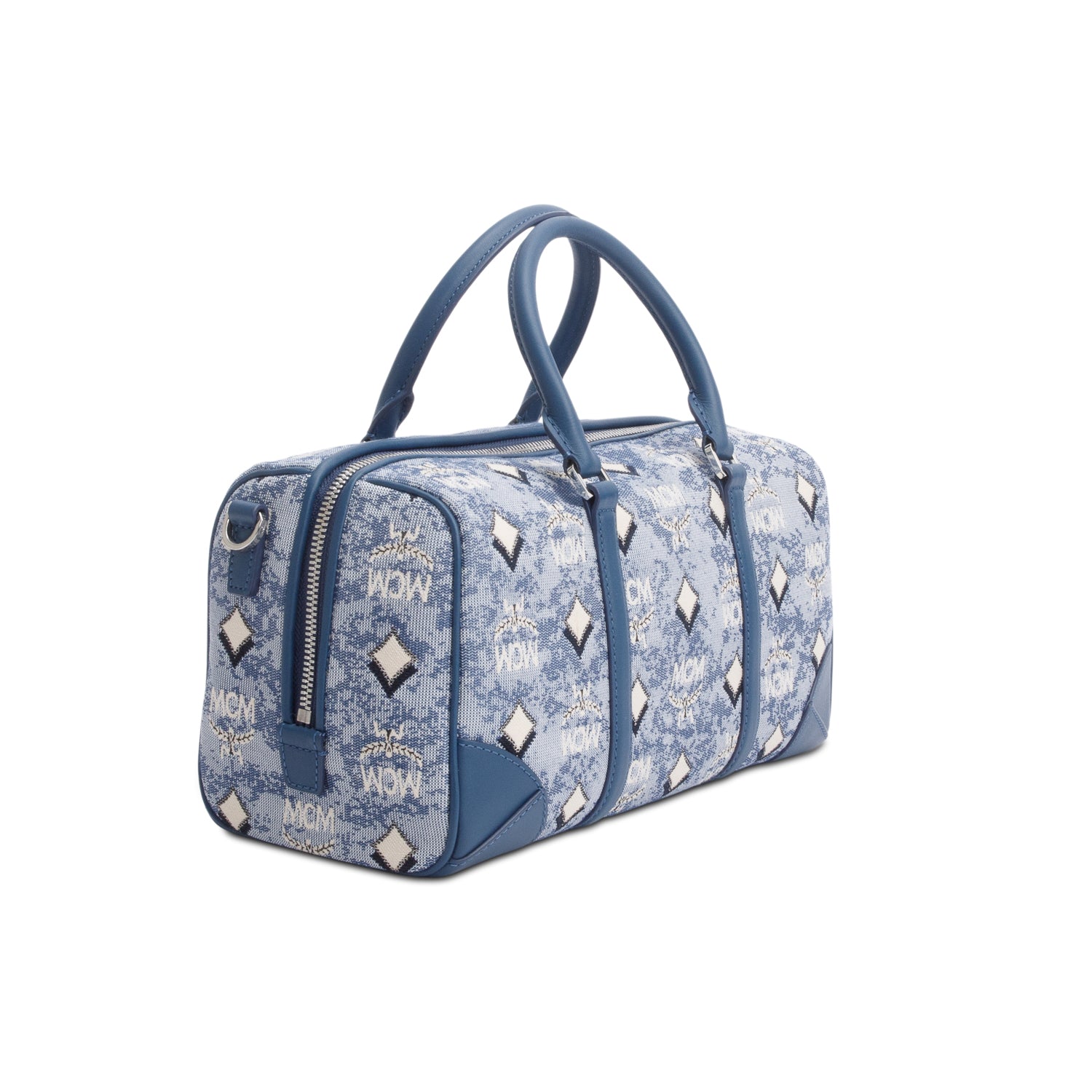 MCM Blue Denim Medium Boston Bag w/ Strap