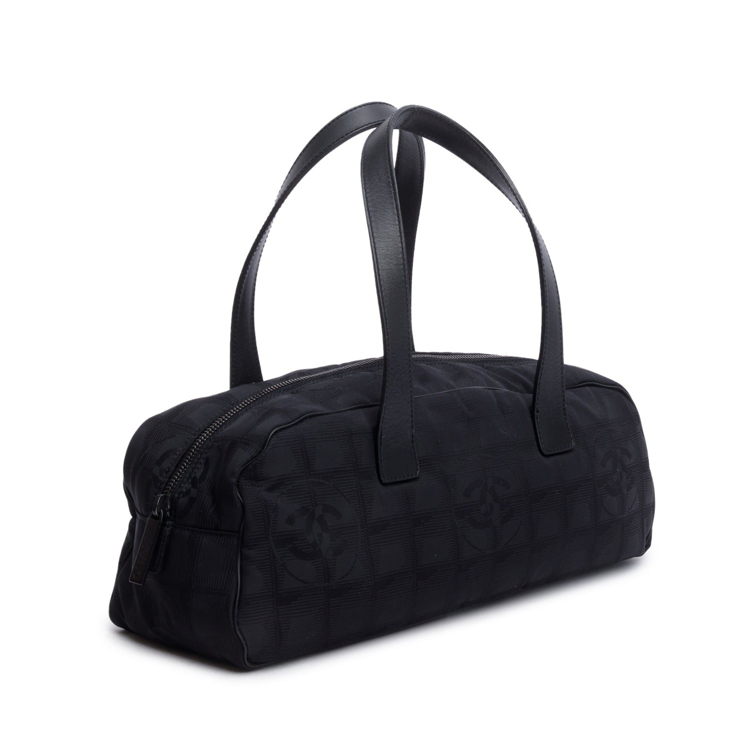 Chanel Black Nylon Travel Ligne Bowling Bag w/ Authenticity Card