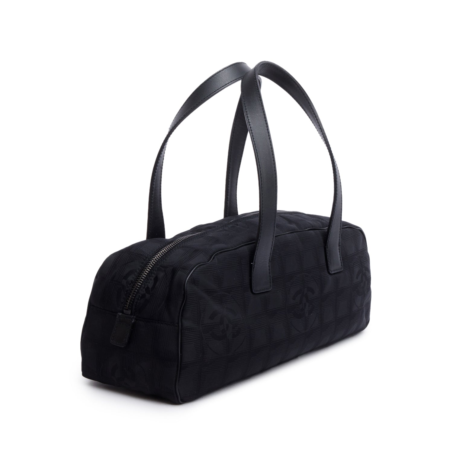 Chanel Black Nylon Travel Ligne Bowling Bag w/ Authenticity Card