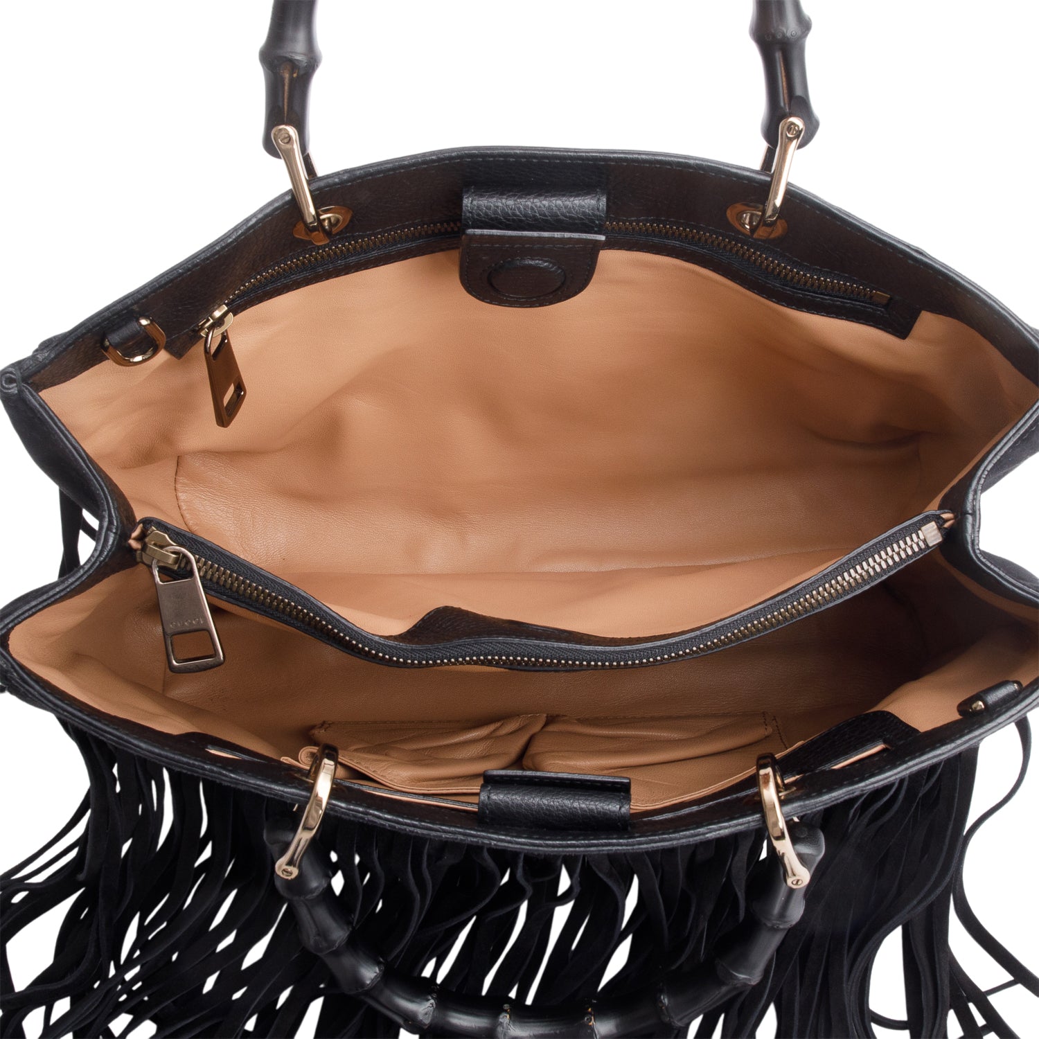 Gucci Black Suede Bamboo Fringe Medium Shopper Tote