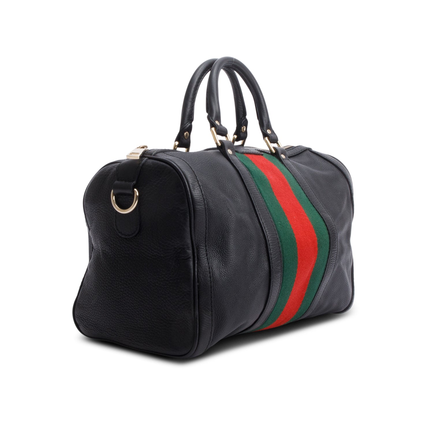 Gucci Black Leather Medium Web Boston Bag