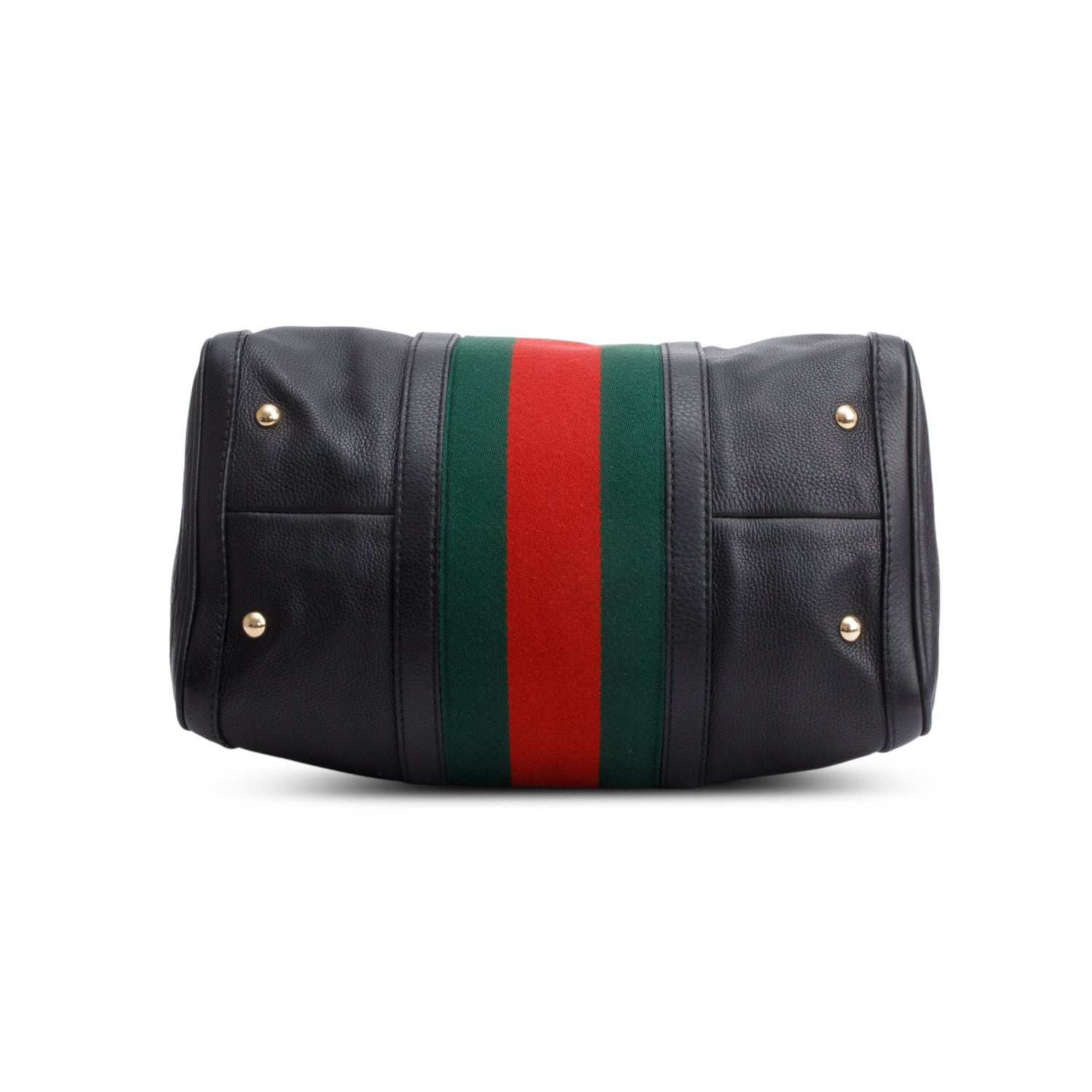 Gucci Black Leather Medium Web Boston Bag