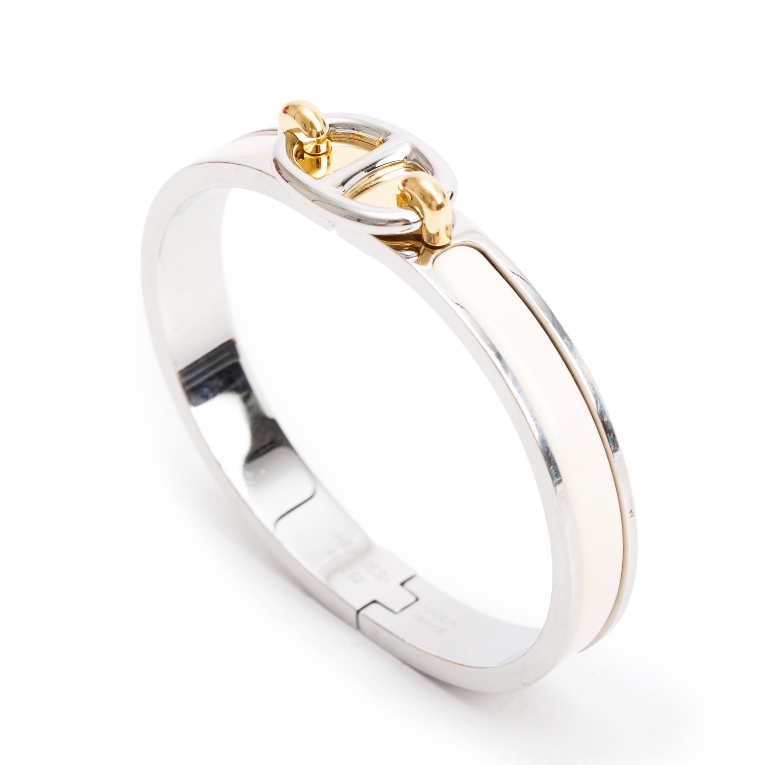 Hermes Gold & Palladium Plated Creme Enamel Mini Clic Chaine D'Ancre Bracelet