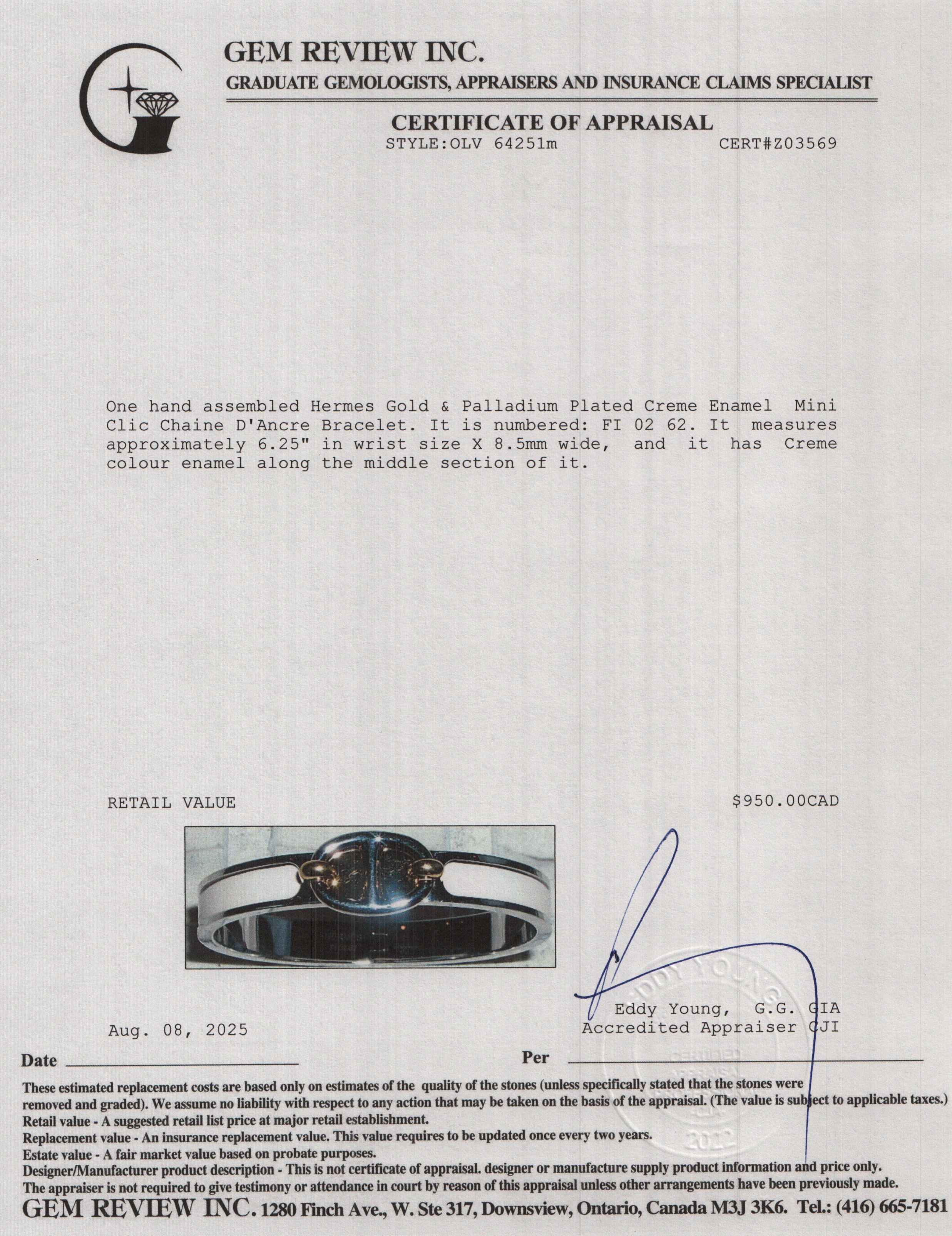 Hermes Gold & Palladium Plated Creme Enamel Mini Clic Chaine D'Ancre Bracelet