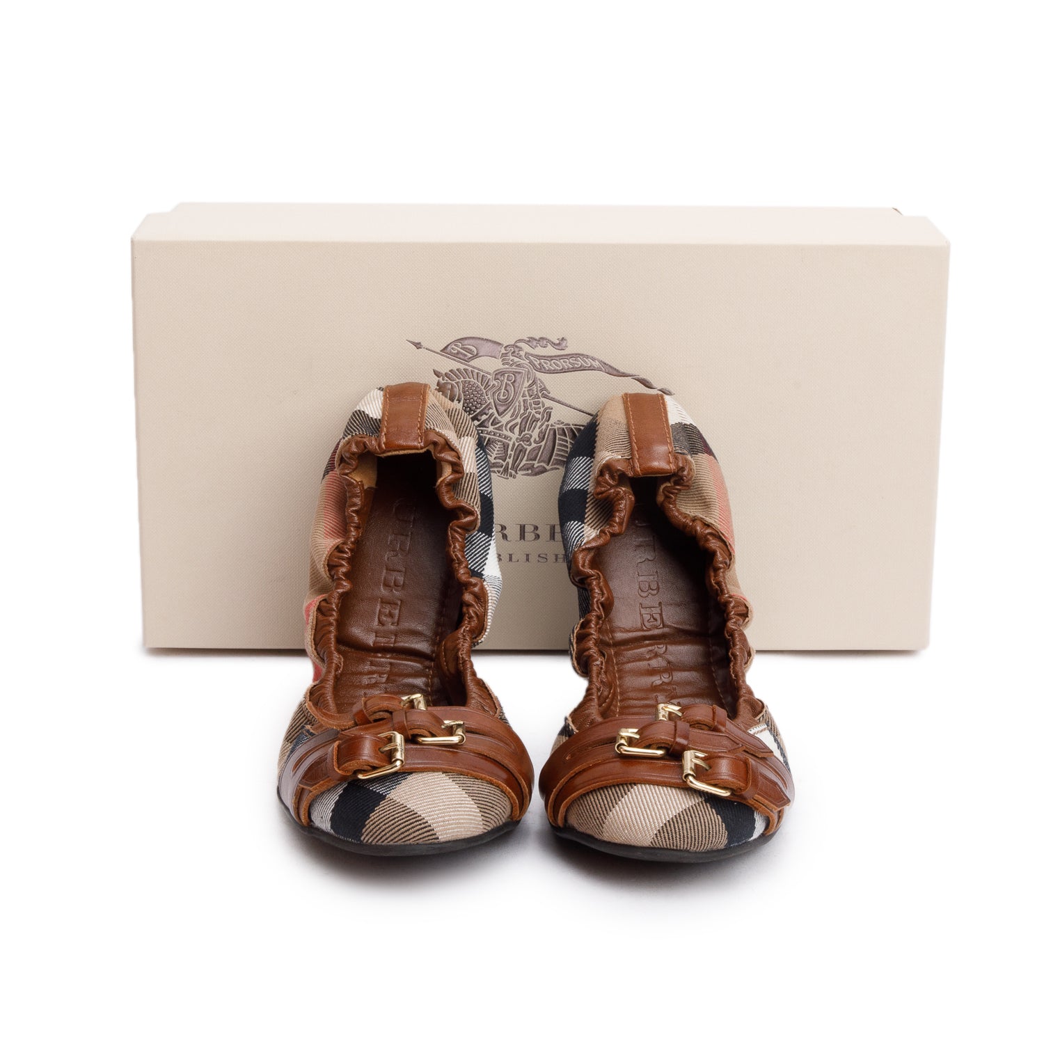 Burberry Bridle House Check Falcony Ballerina Shoes, Size 6 w/ Box