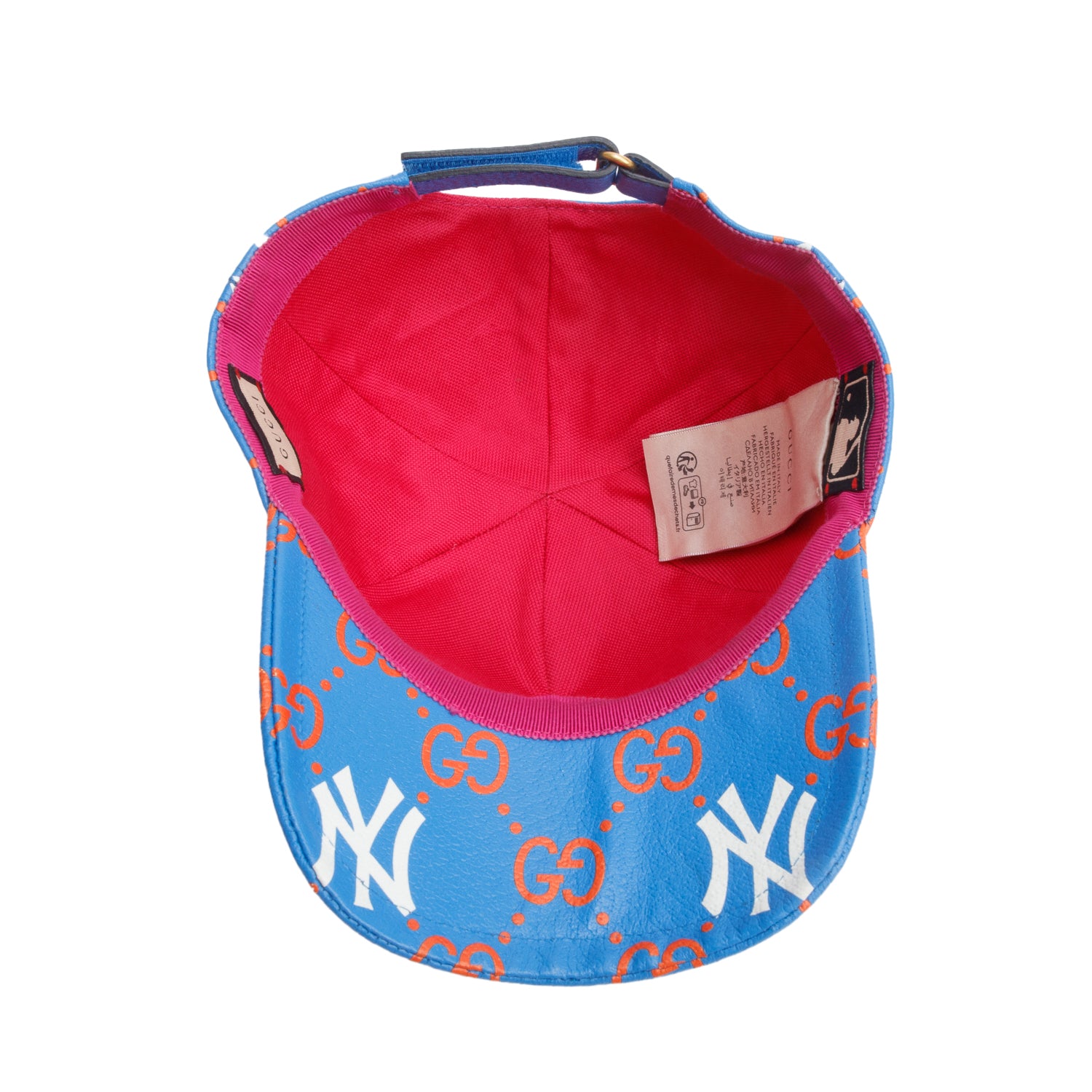 Gucci x MLB Blue Leather GG NY Yankees Baseball Hat, Size M 58 cm