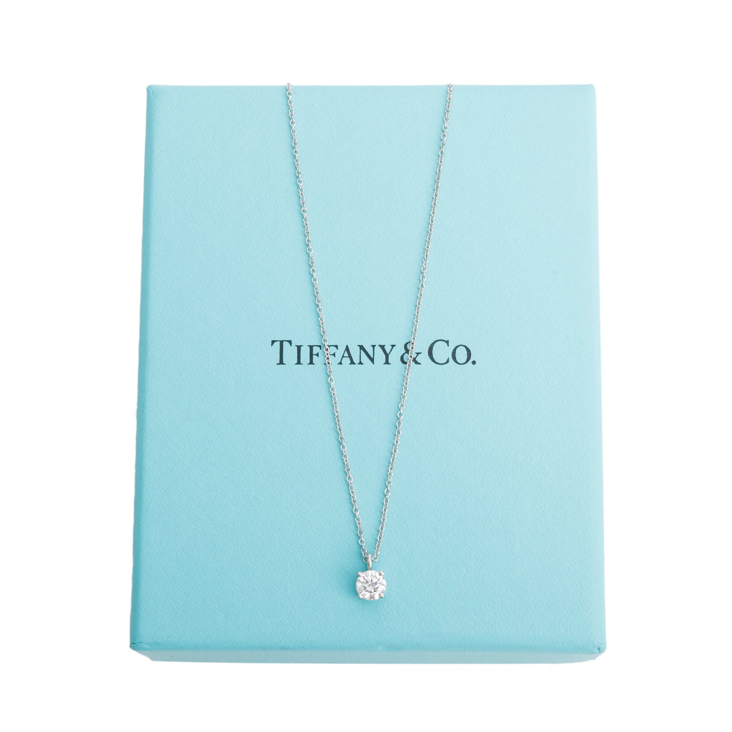 Tiffany & Co. Platinum Solitaire 0.40 ct. Diamond Pendant Necklace w/ Box