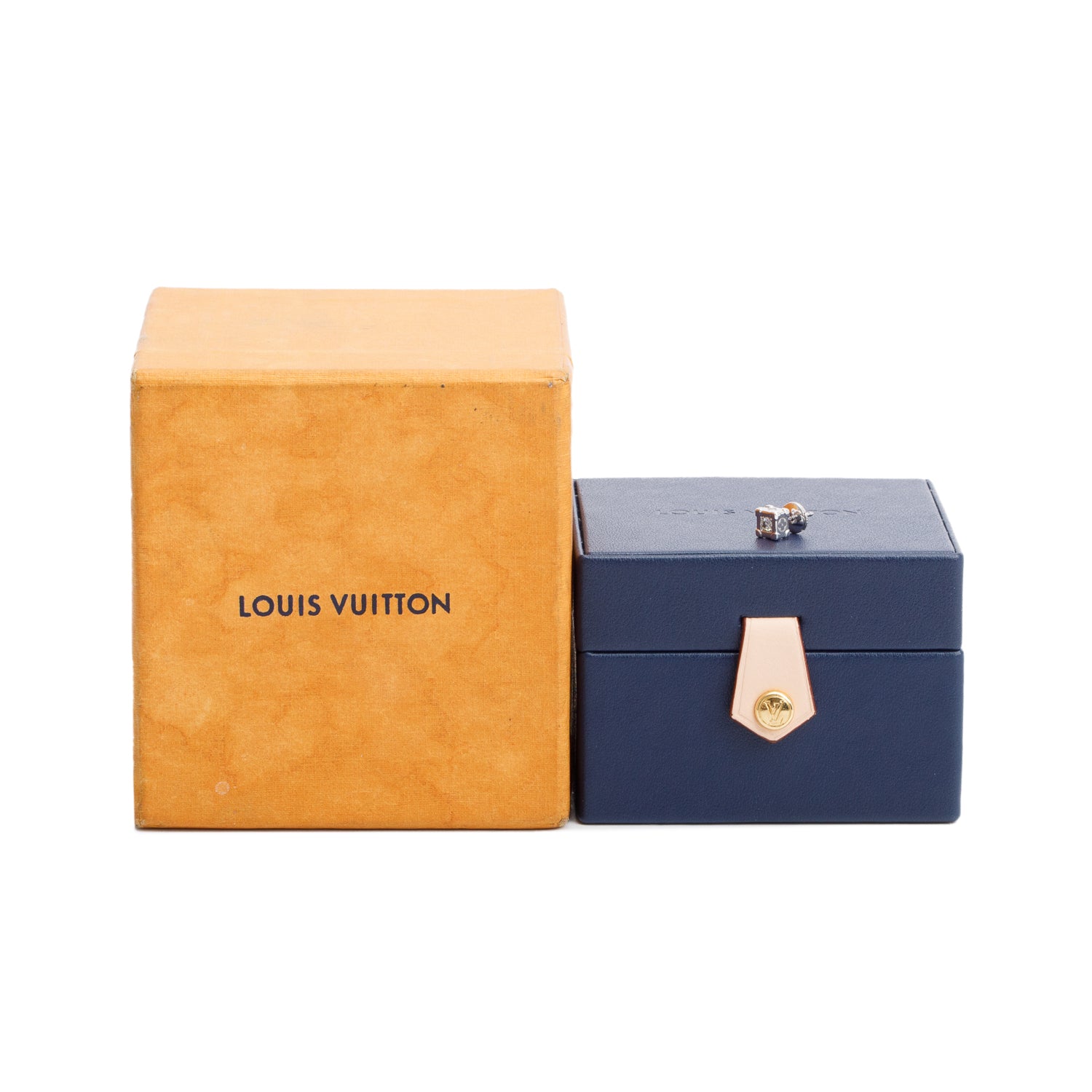 Louis Vuitton 18k White Gold Diamond Les Gastons Vuitton Trunk Single Stud Earring w/ Box