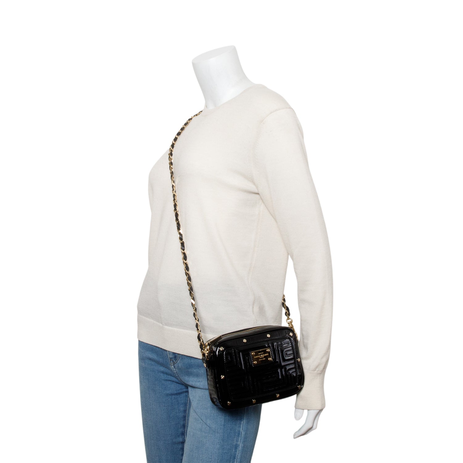 Versace Black Patent Leather Crossbody Bag