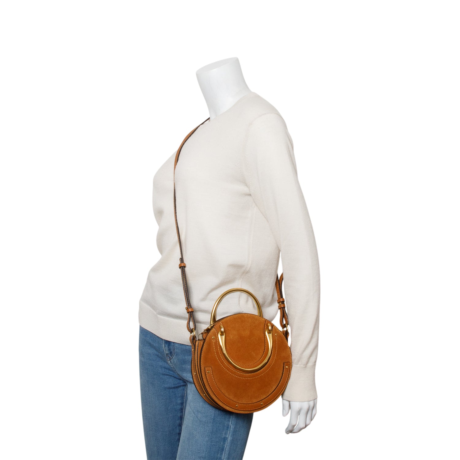 Chloe Tan Suede Small Pixie Crossbody Bag w/ Strap