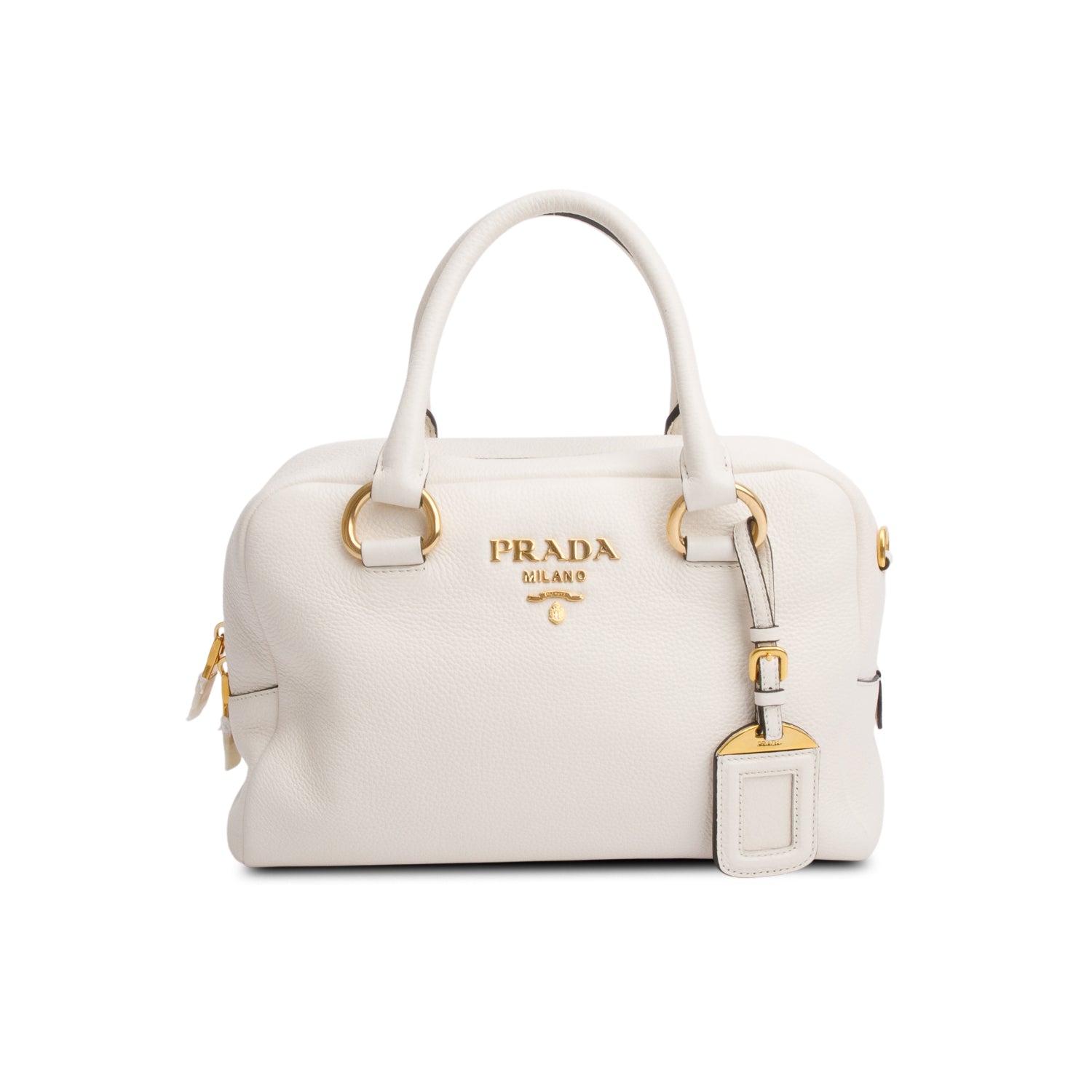 Prada Cream Vitello Phenix Convertible Bauletto Bag w/ Strap & Authenticity Card