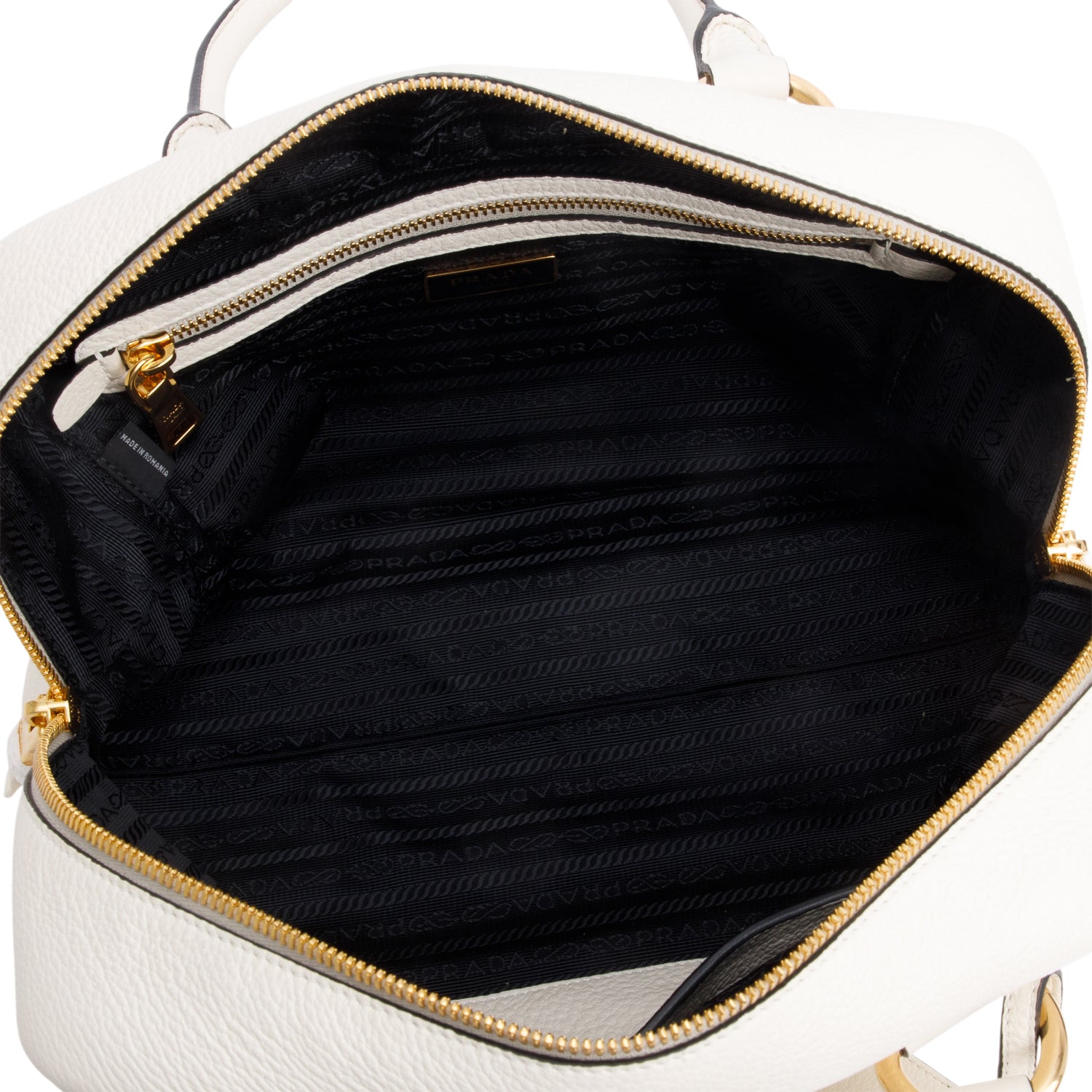 Prada Cream Vitello Phenix Convertible Bauletto Bag w/ Strap & Authenticity Card
