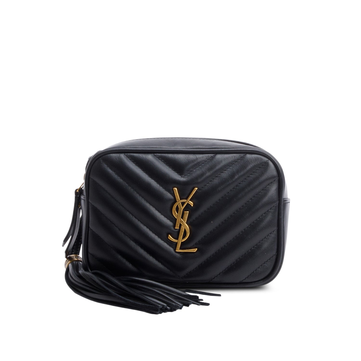 Saint Laurent 2023 Black Chevron Leather Lou Camera Belt Bag w/ Box