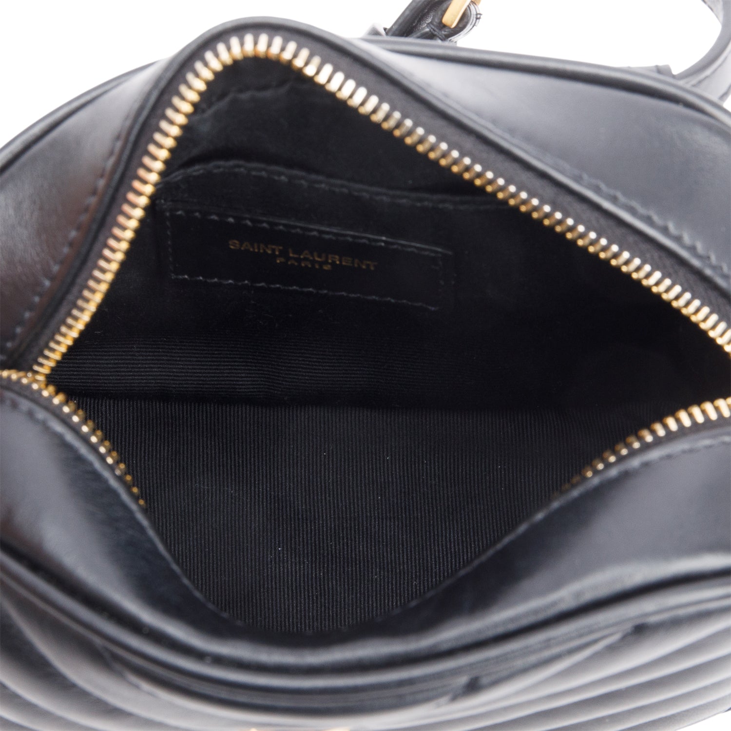 Saint Laurent 2023 Black Chevron Leather Lou Camera Belt Bag w/ Box