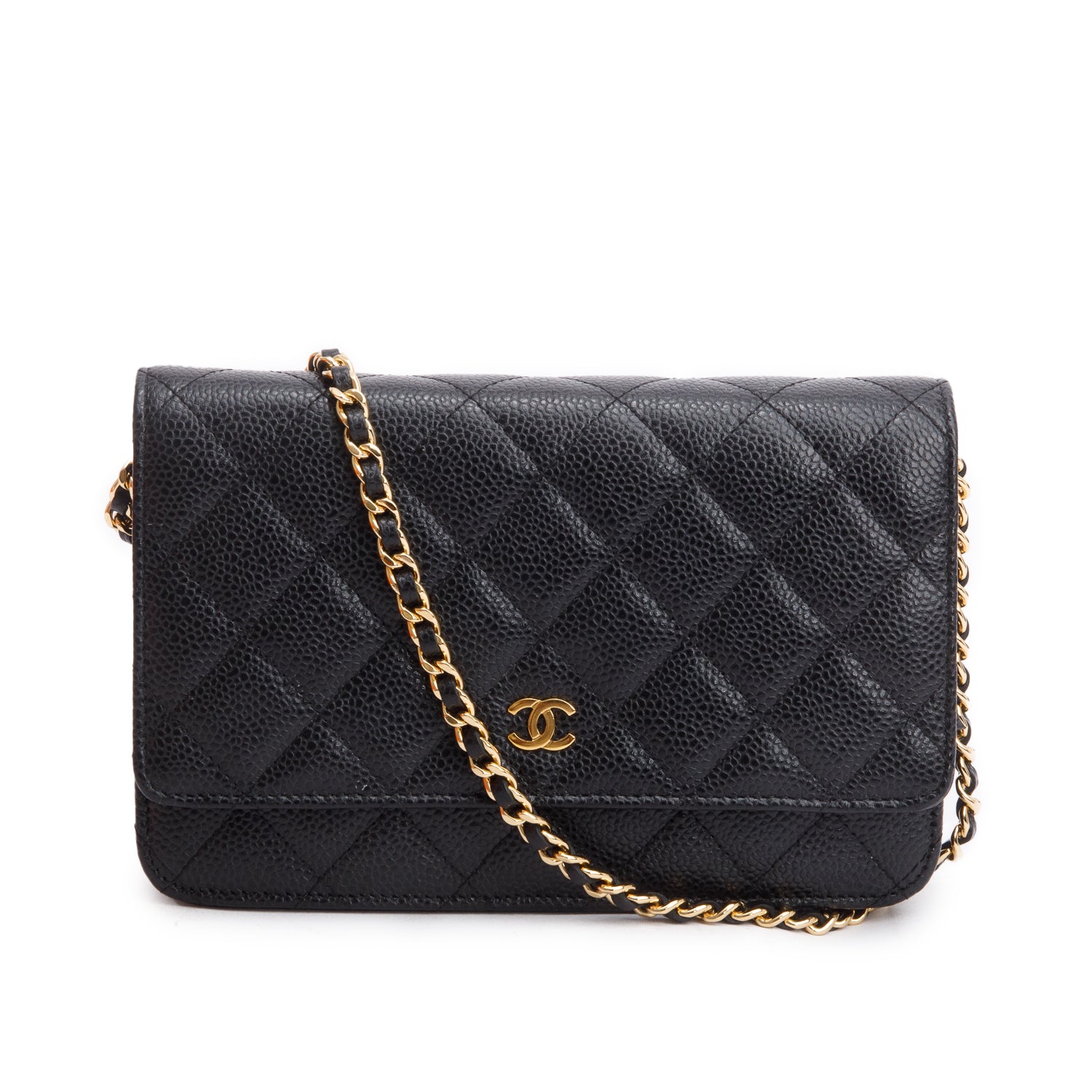 Chanel Black Quilted Caviar Leather Classic Wallet on Chain w/ Box & Authenticity Card