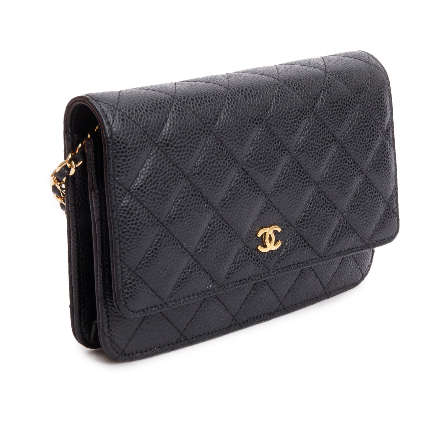 Chanel Black Quilted Caviar Leather Classic Wallet on Chain w/ Box & Authenticity Card