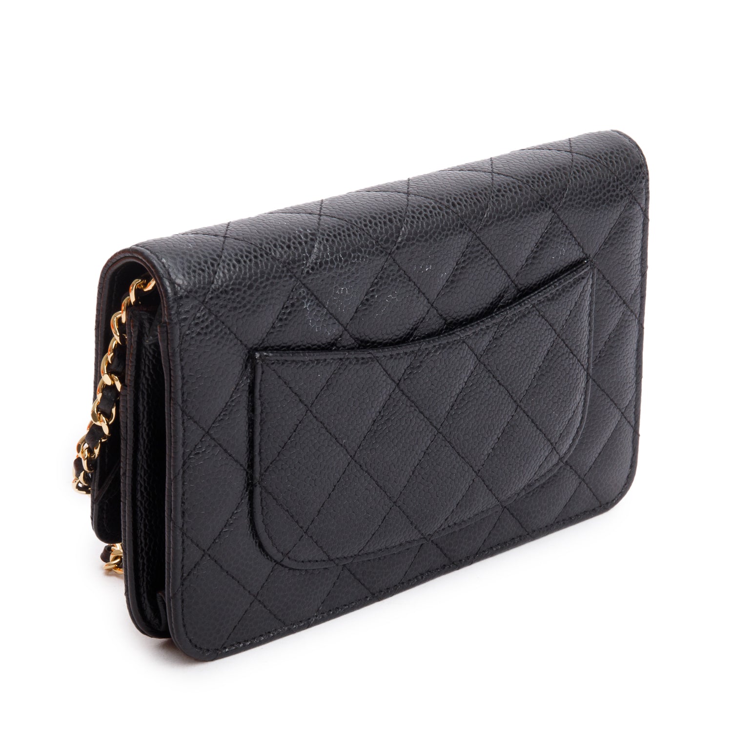 Chanel Black Quilted Caviar Leather Classic Wallet on Chain w/ Box & Authenticity Card