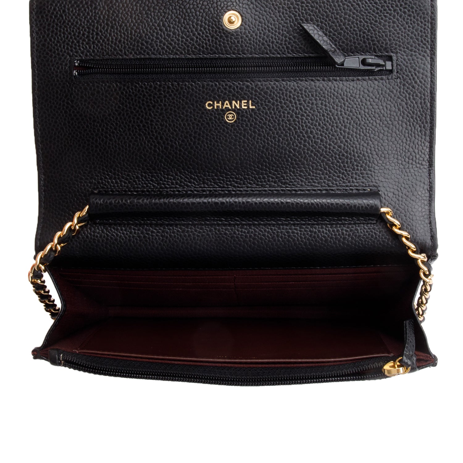 Chanel Black Quilted Caviar Leather Classic Wallet on Chain w/ Box & Authenticity Card