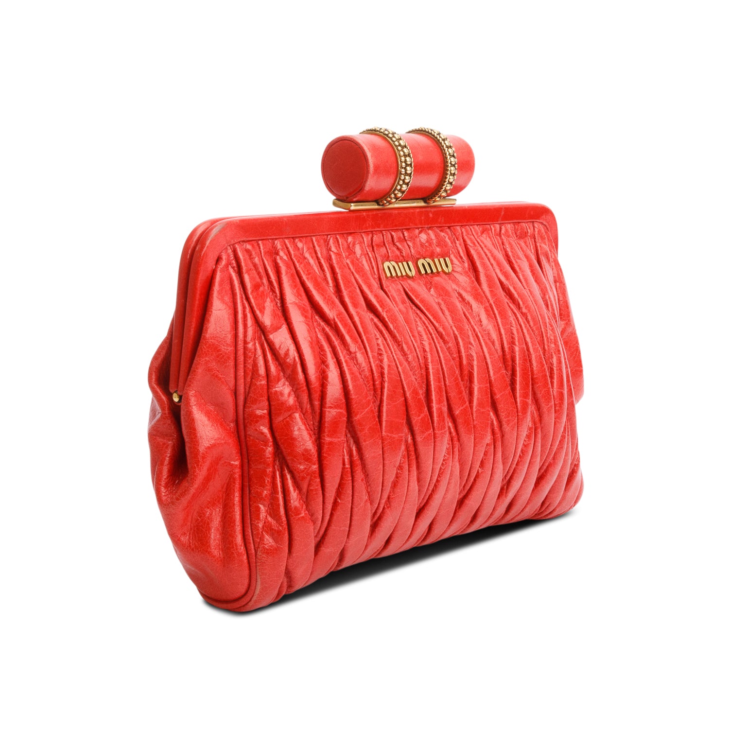 Miu Miu Red Nappa Matelasse Leather Clutch