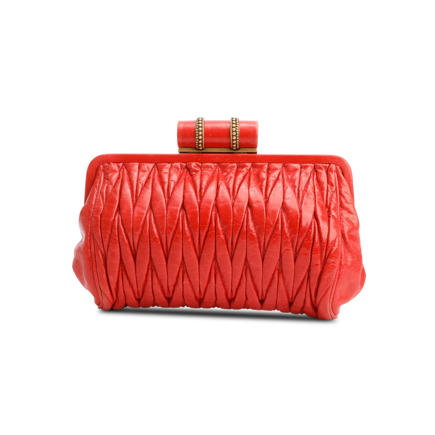 Miu Miu Red Nappa Matelasse Leather Clutch