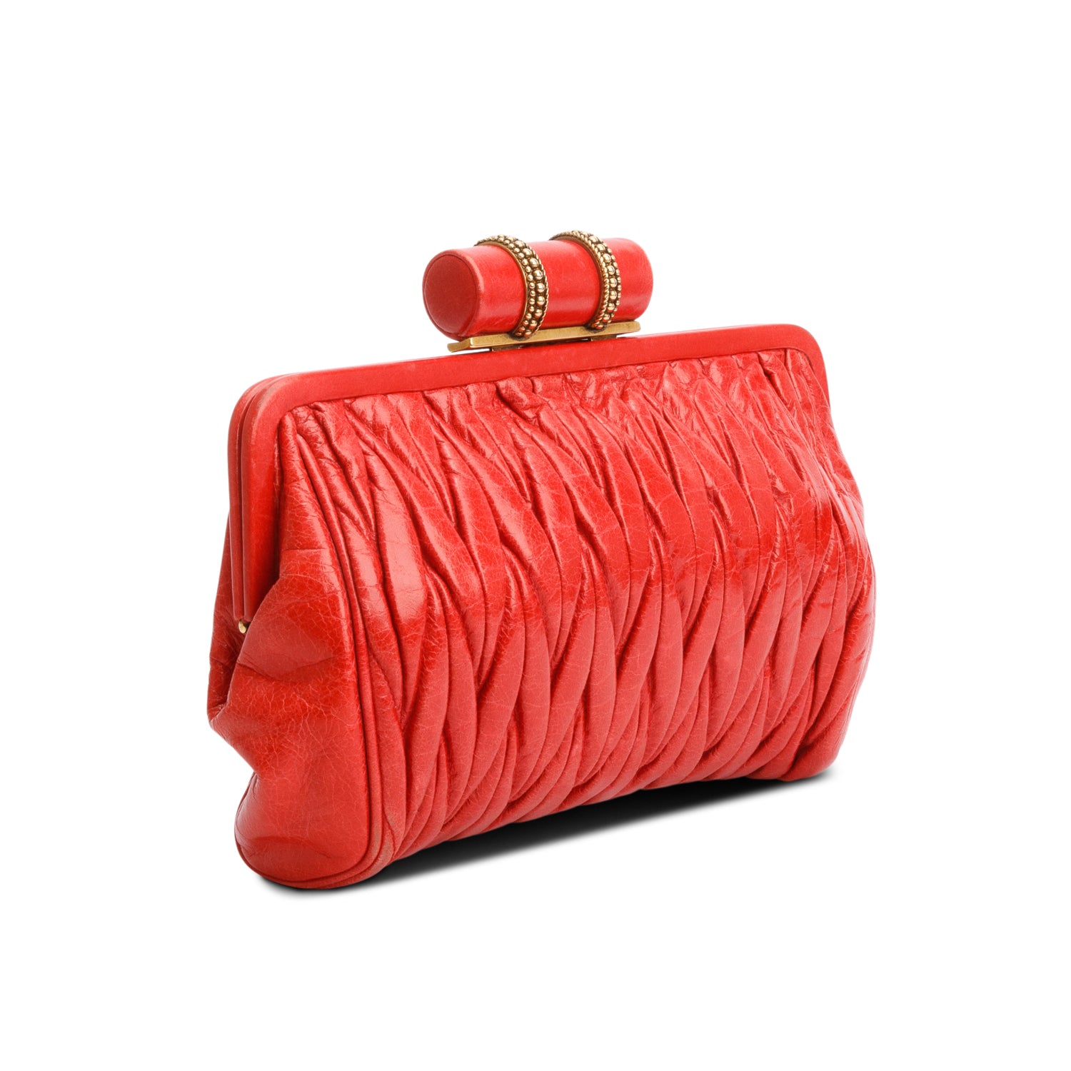 Miu Miu Red Nappa Matelasse Leather Clutch
