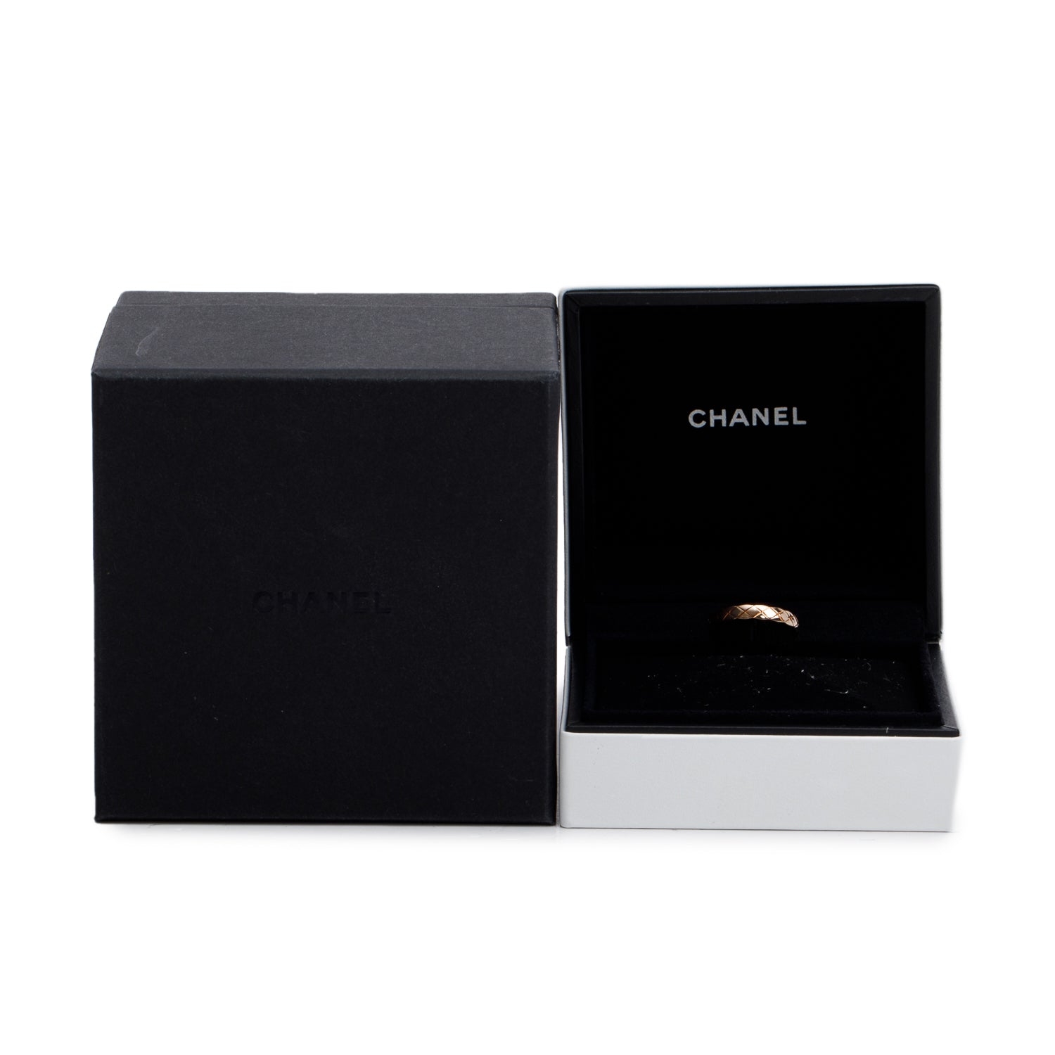 Chanel 18k Rose Gold Quilted Coco Crush Band Ring, Size 49 4.75, Mini Version w/ Box & Papers