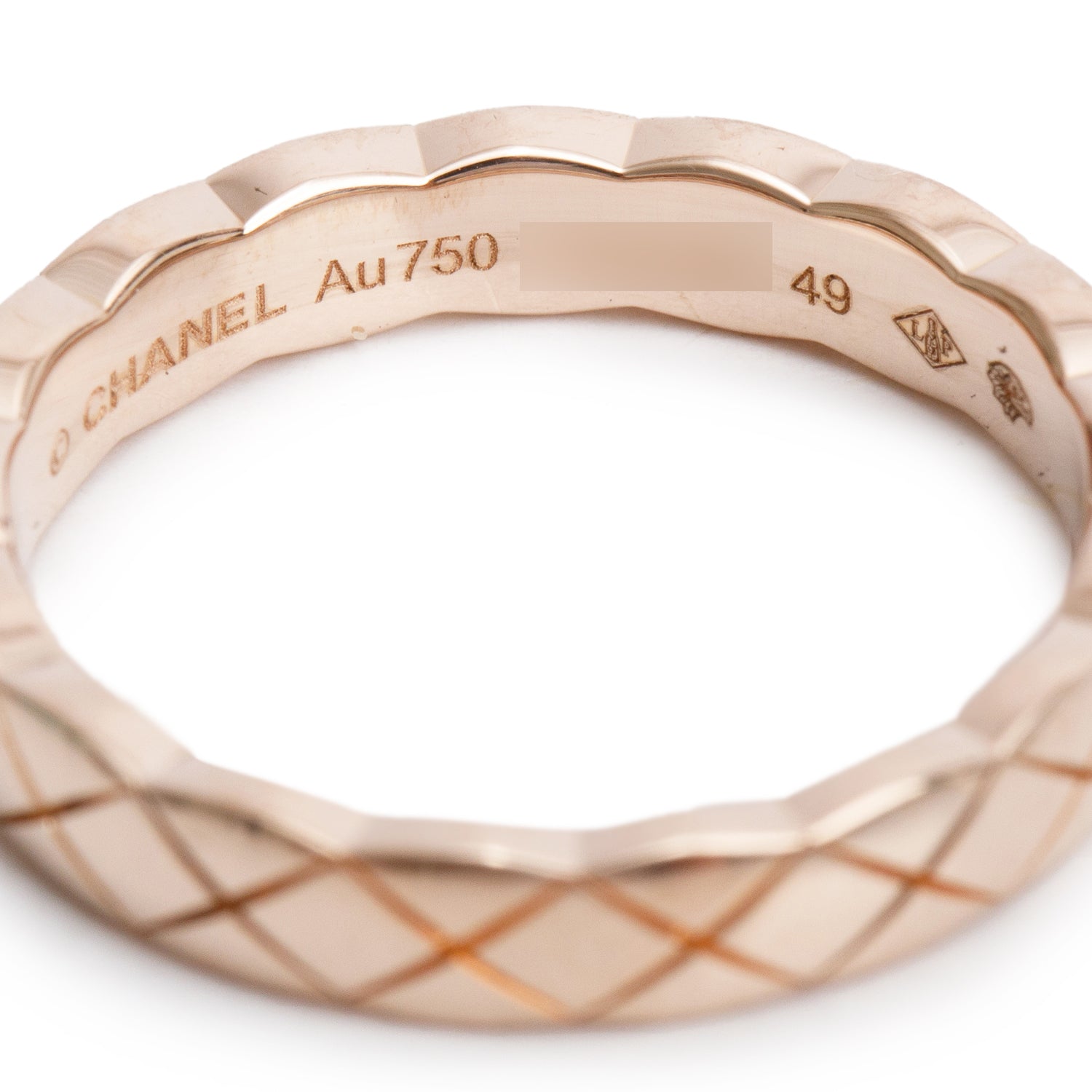 Chanel 18k Rose Gold Quilted Coco Crush Band Ring, Size 49 4.75, Mini Version w/ Box & Papers