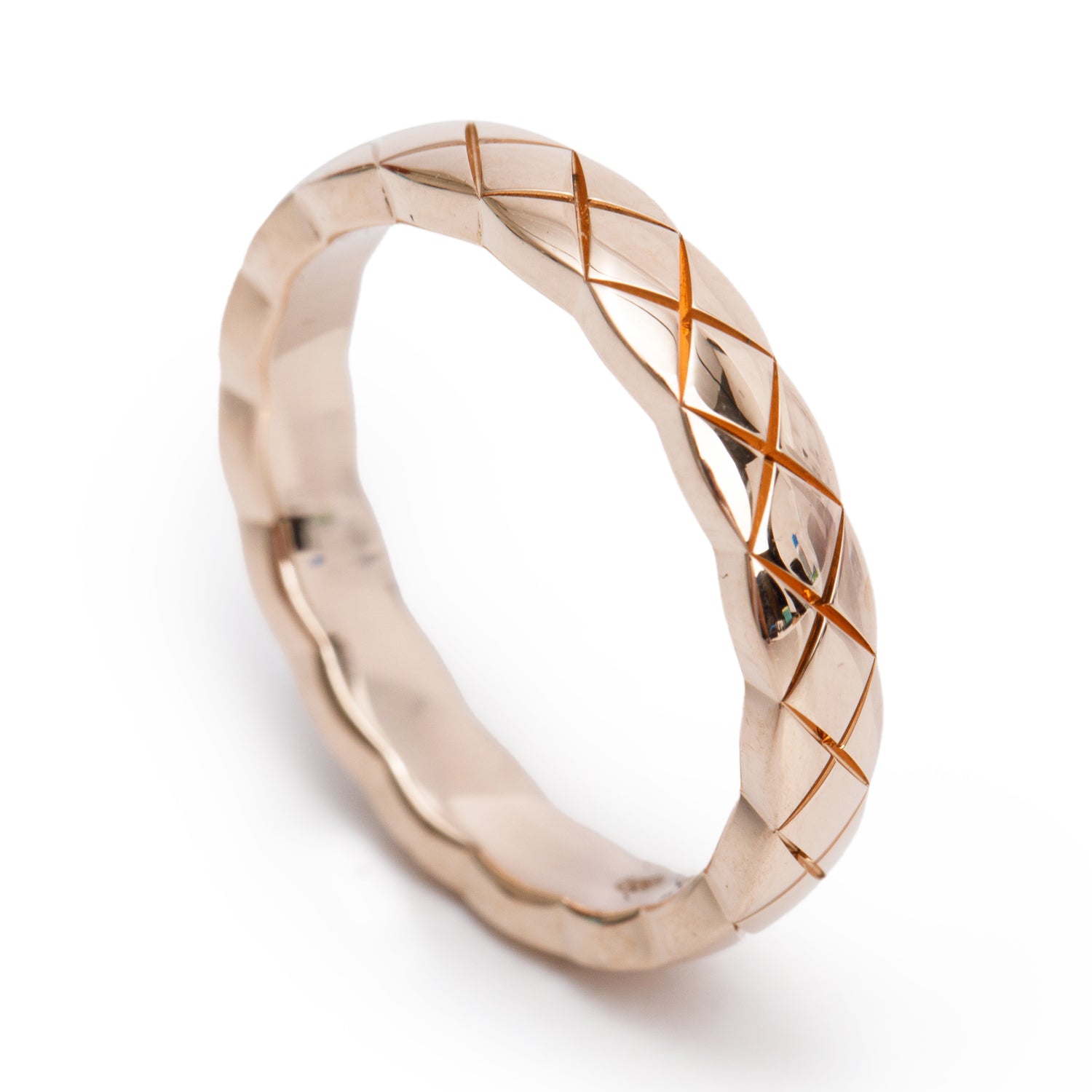 Chanel 18k Rose Gold Quilted Coco Crush Band Ring, Size 49 4.75, Mini Version w/ Box & Papers