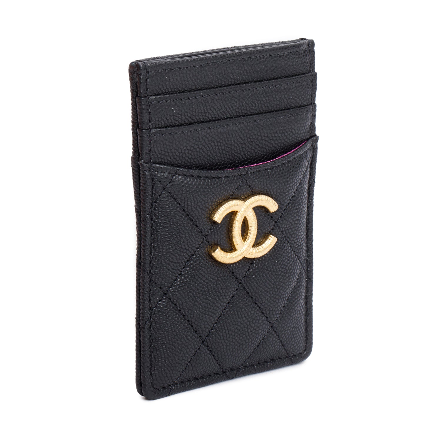 Chanel Black Quilted Caviar Card Holder w/ Box