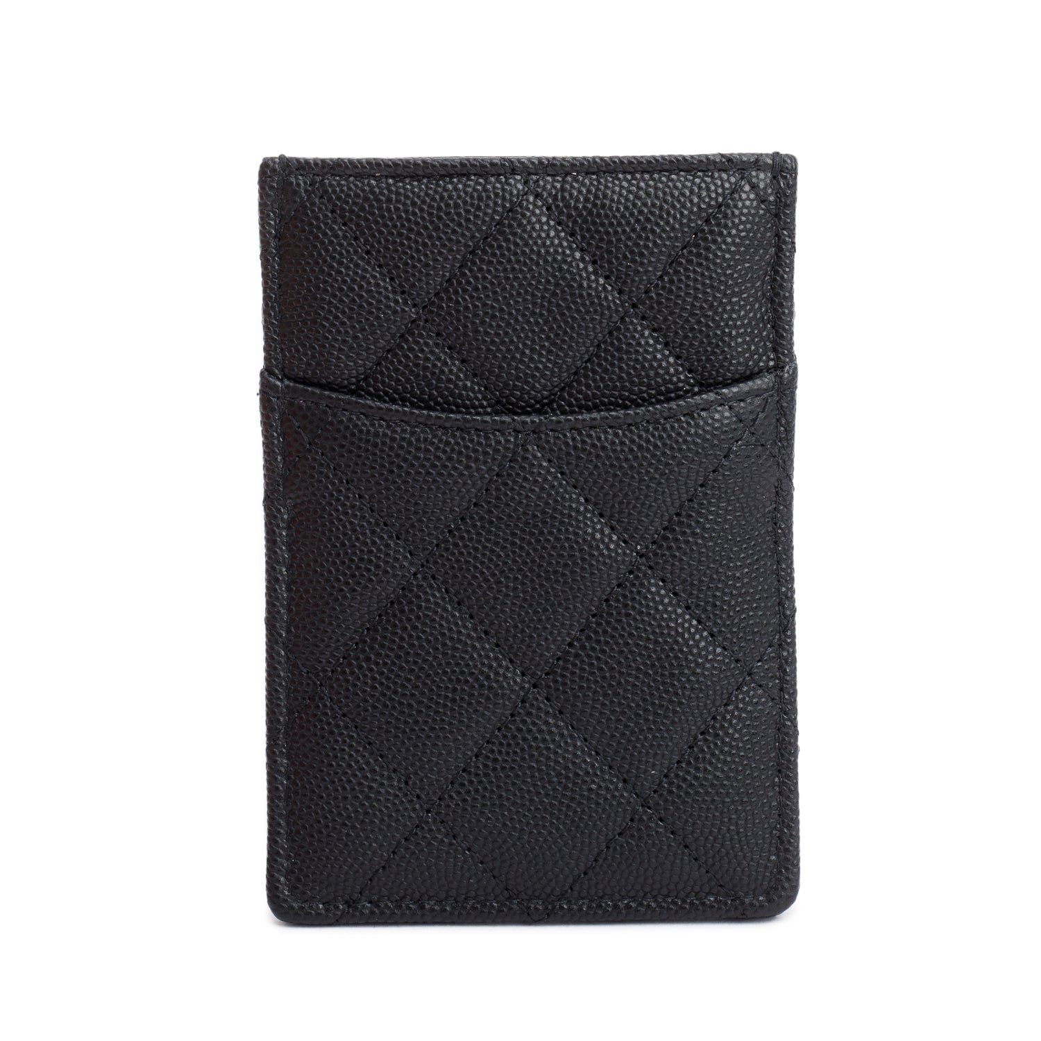 Chanel Black Quilted Caviar Card Holder w/ Box