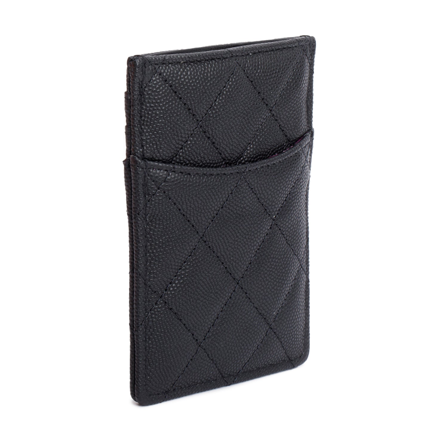 Chanel Black Quilted Caviar Card Holder w/ Box