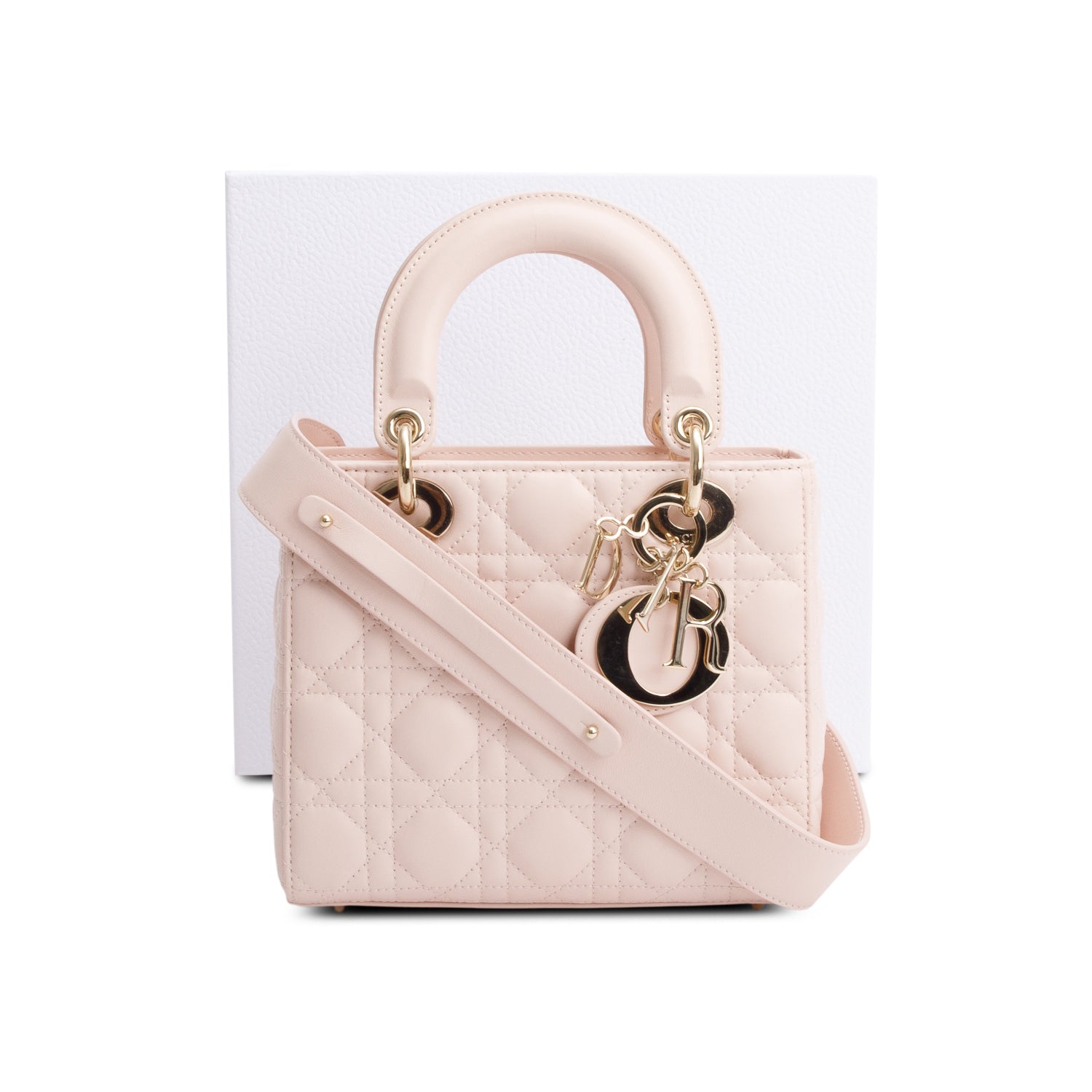 Christian Dior 2024 Pink Cannage Lambskin Leather Small Lady Dior Bag w/ Box & Strap