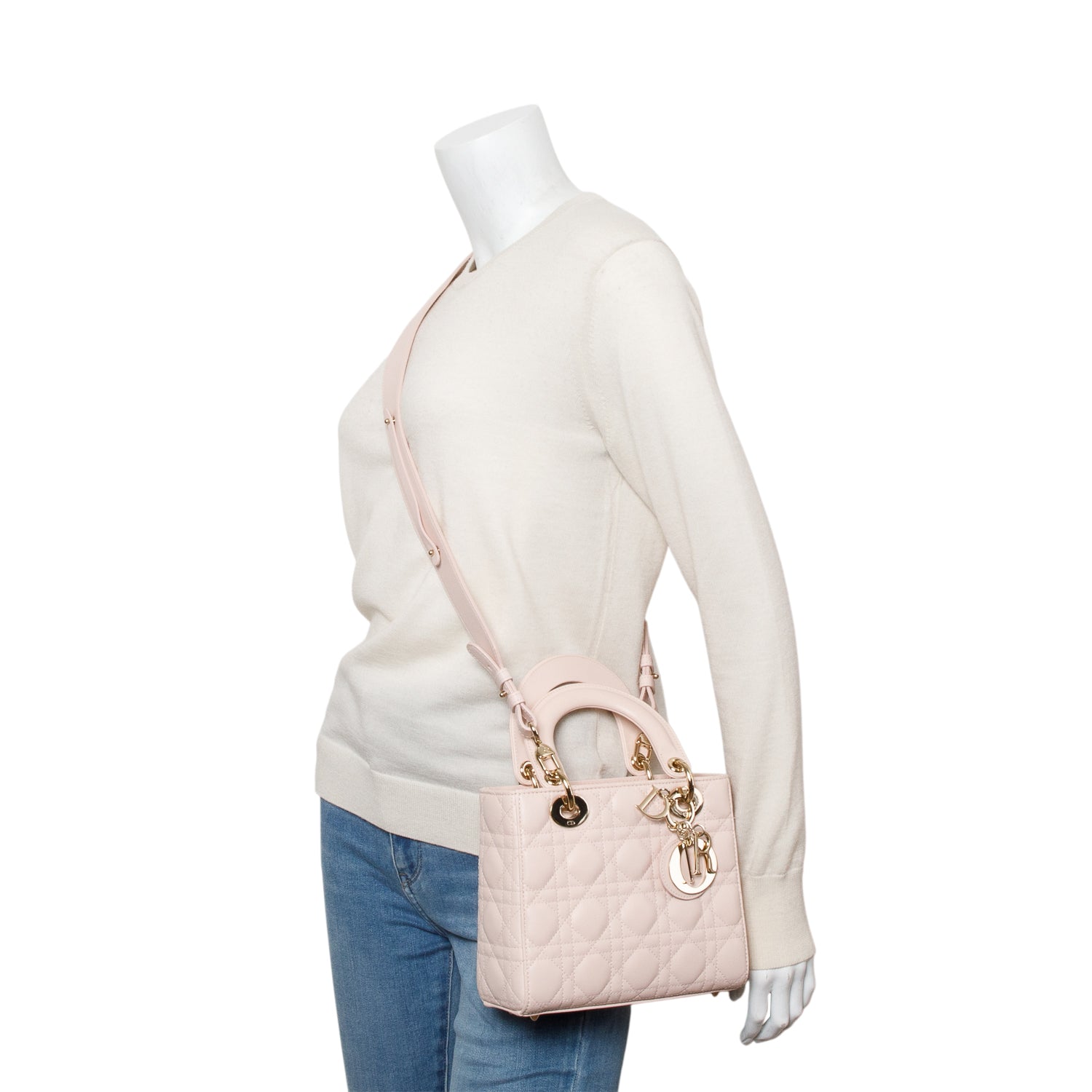Christian Dior 2024 Pink Cannage Lambskin Leather Small Lady Dior Bag w/ Box & Strap