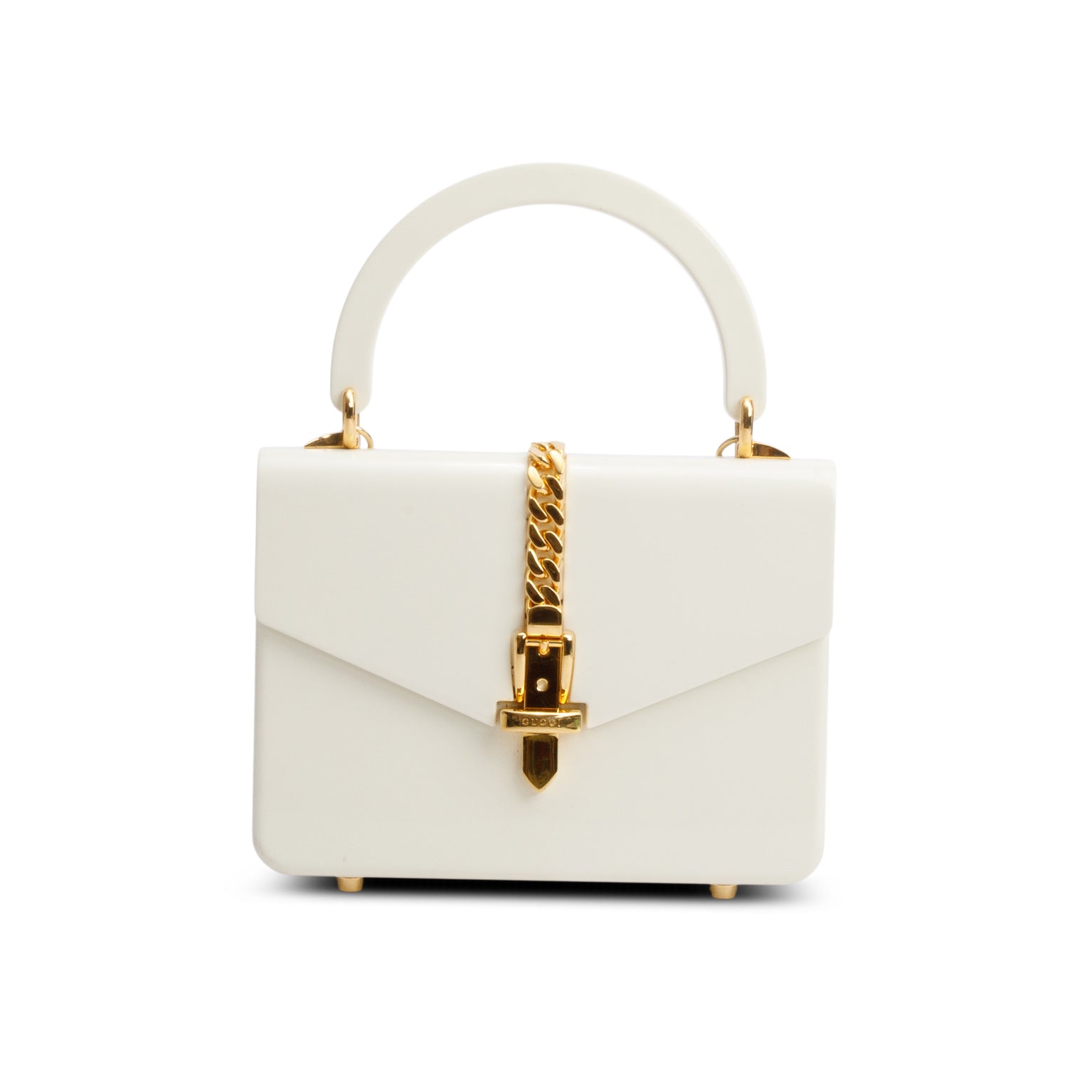 Gucci Cream Plexiglass Mini Sylvia 1969 Top Handle Bag w/ Chain Strap
