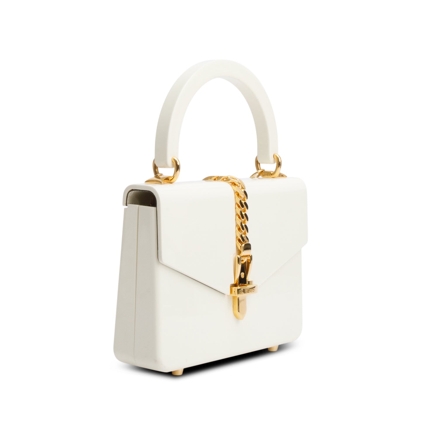 Gucci Cream Plexiglass Mini Sylvia 1969 Top Handle Bag w/ Chain Strap