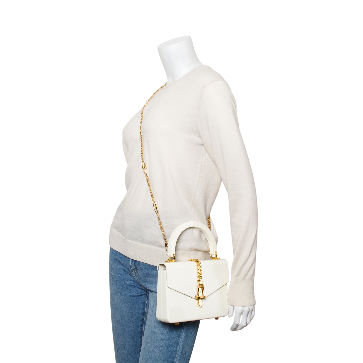 Gucci Cream Plexiglass Mini Sylvia 1969 Top Handle Bag w/ Chain Strap