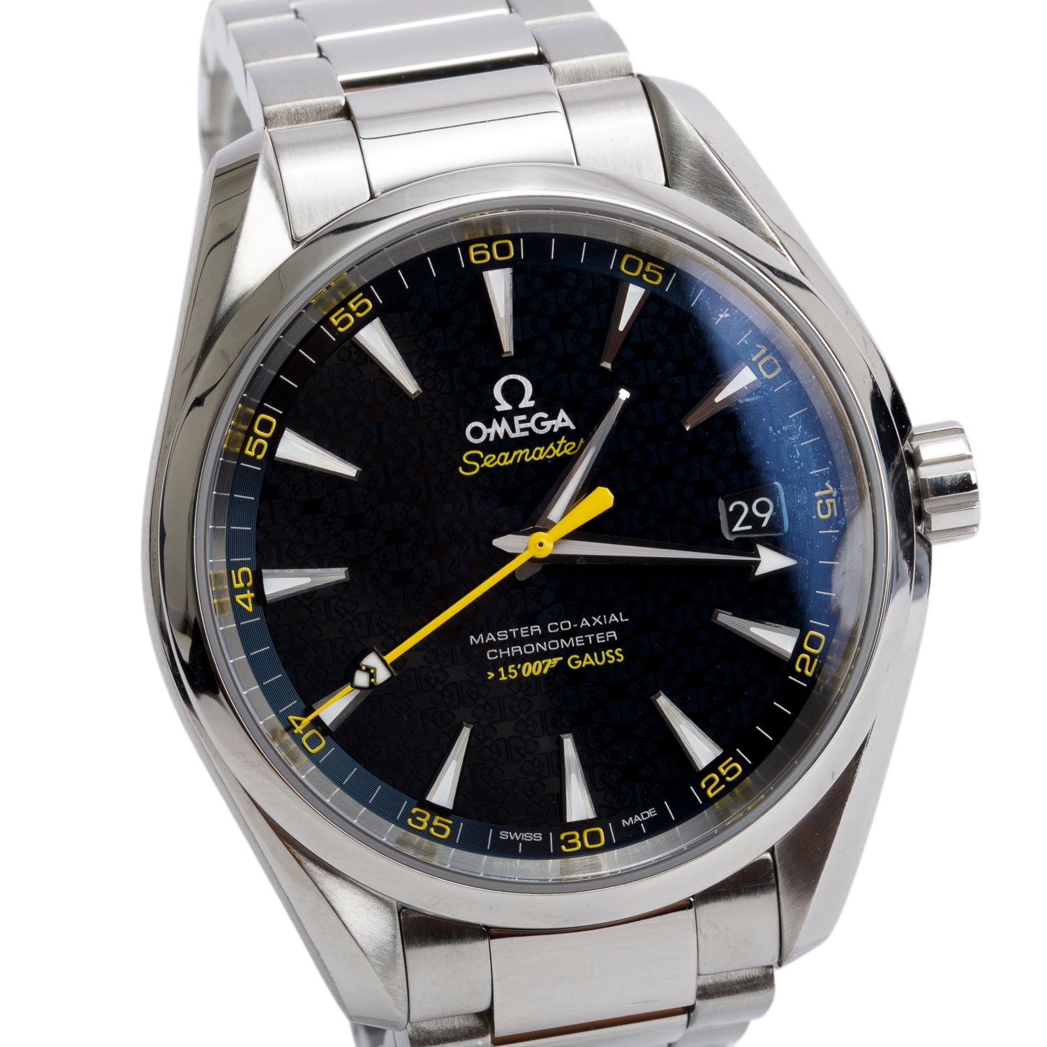 Omega Stainless Steel Limited Edition James Bond Seamaster Aqua Terra Master Co-Axial Chronometer 41.5 MM Automatic Watch Black Dial w/ Box & Papers