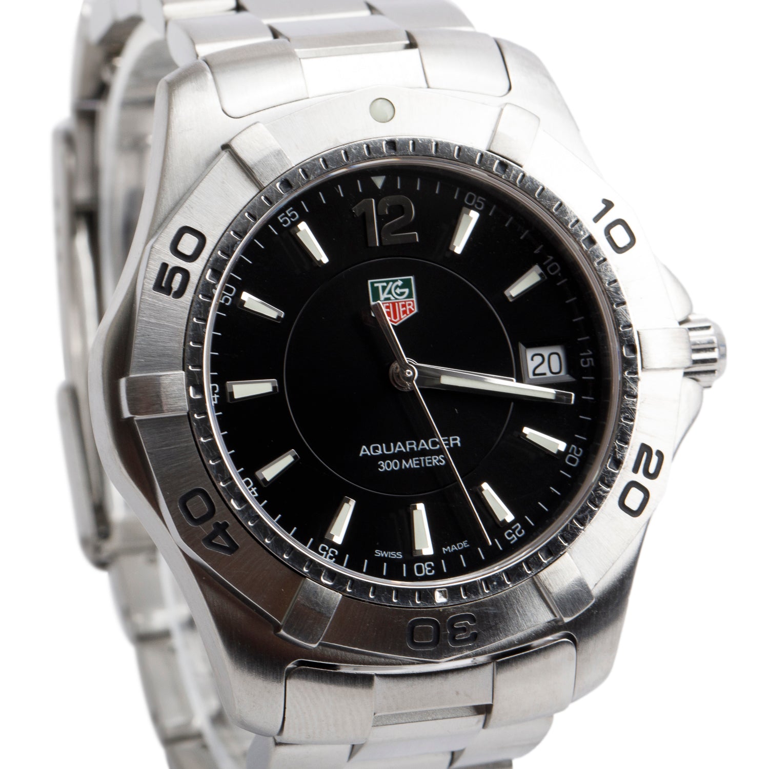 Tag Heuer Stainless Steel Aquaracer 39 MM Watch Black Dial WAF1110