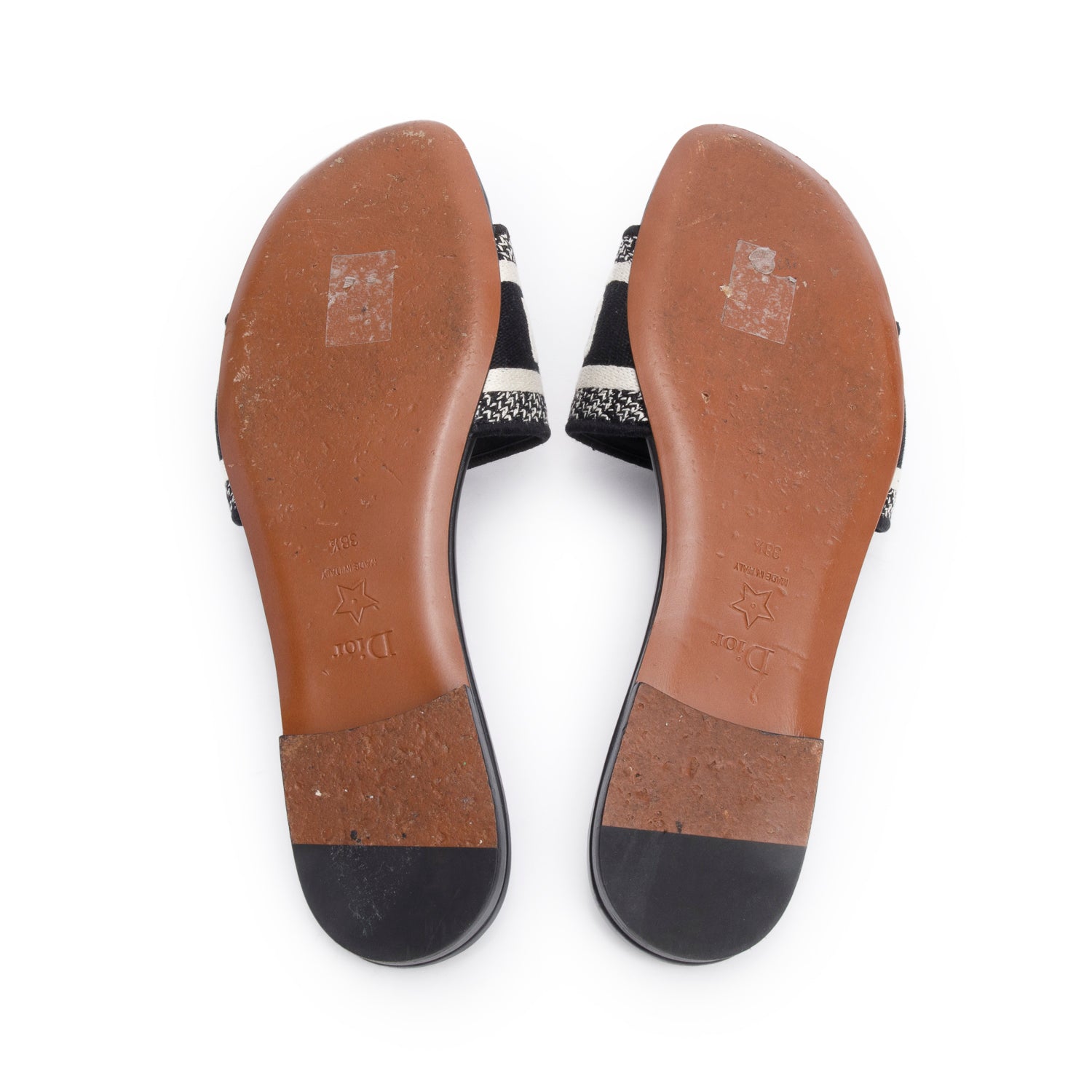 Christian Dior Black Embroidered Cotton Heeled Dway Slide, Size 38.5 w/ Box